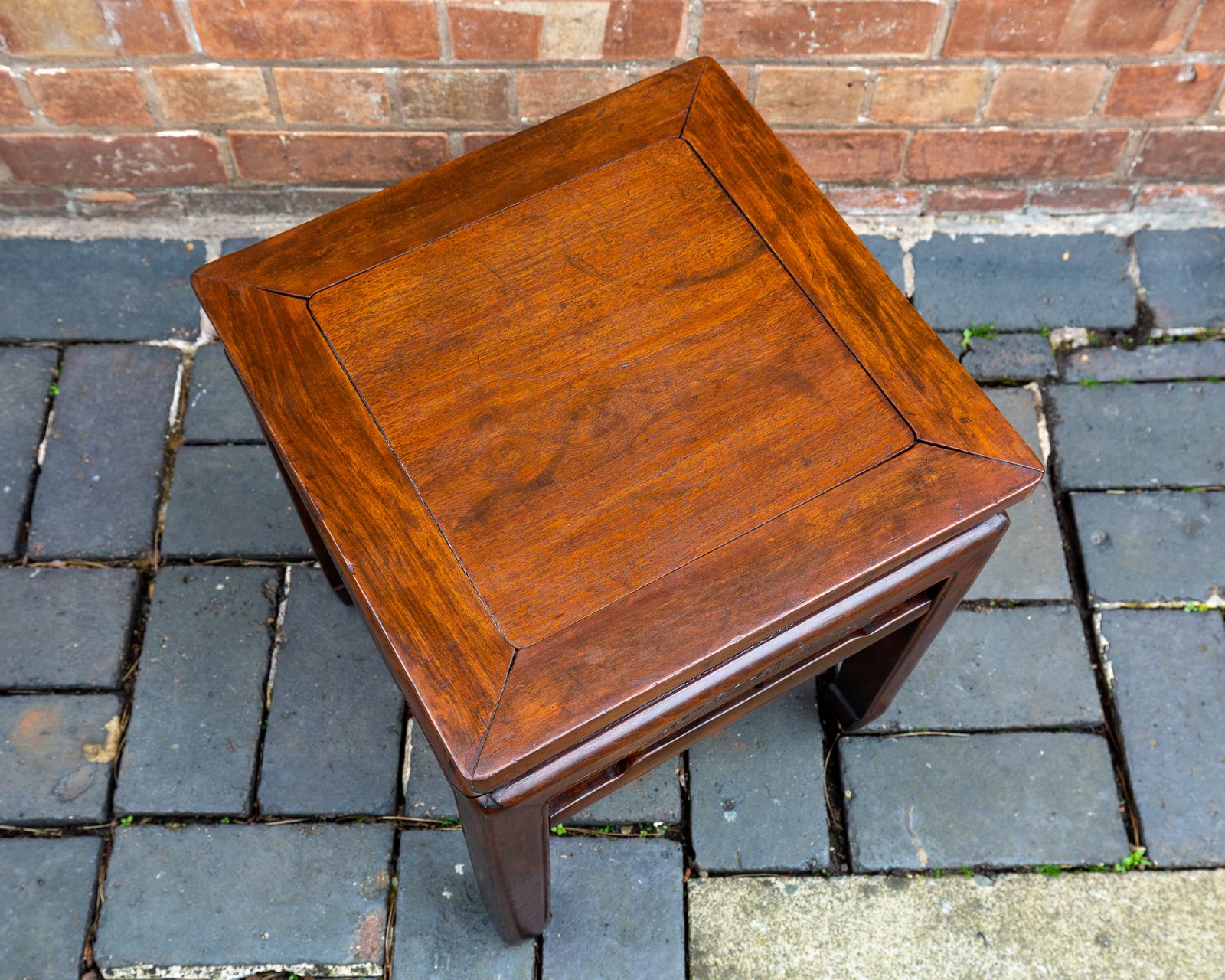 Antique Chinese Square Humpback Lamp Table Coffee Side Qing Dynasty 1900 Bat Carving Jumu Southern Elm Wood Infinity Knot photo buy
