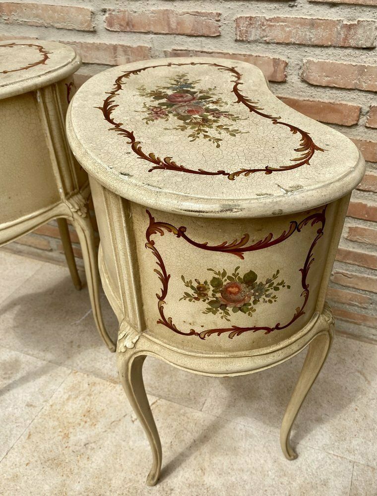 Two Drawers Painted In Light Beige Wood Kidney Nightstands, 1940s, Set Of 2 photo 3105.0