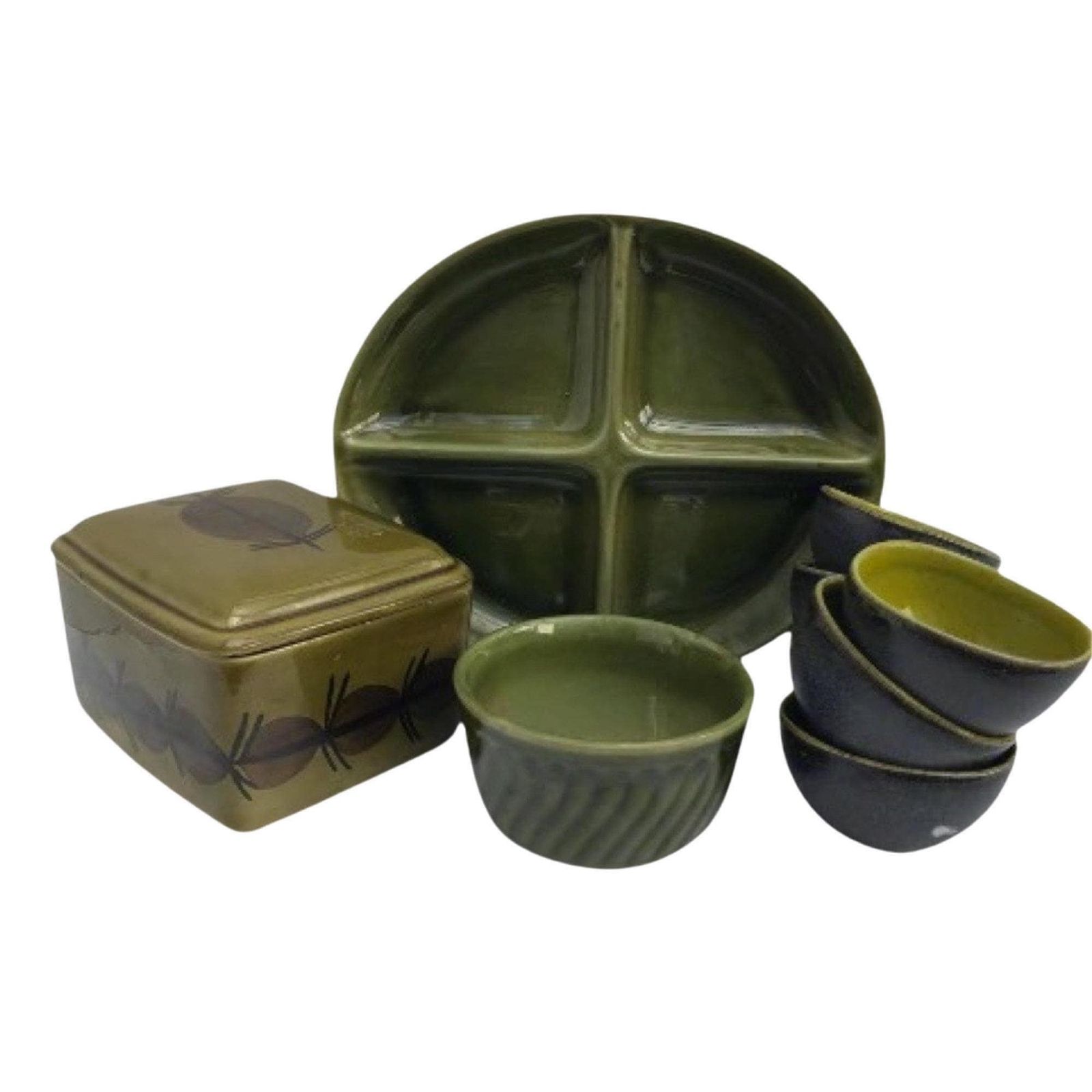 Green Pottery Boch Bowl Dinnerware Appetizer Set Belgium Trianon With Handles Dishes La Louviere Belgium Trianon Model Green Dinnerware photo 177.0