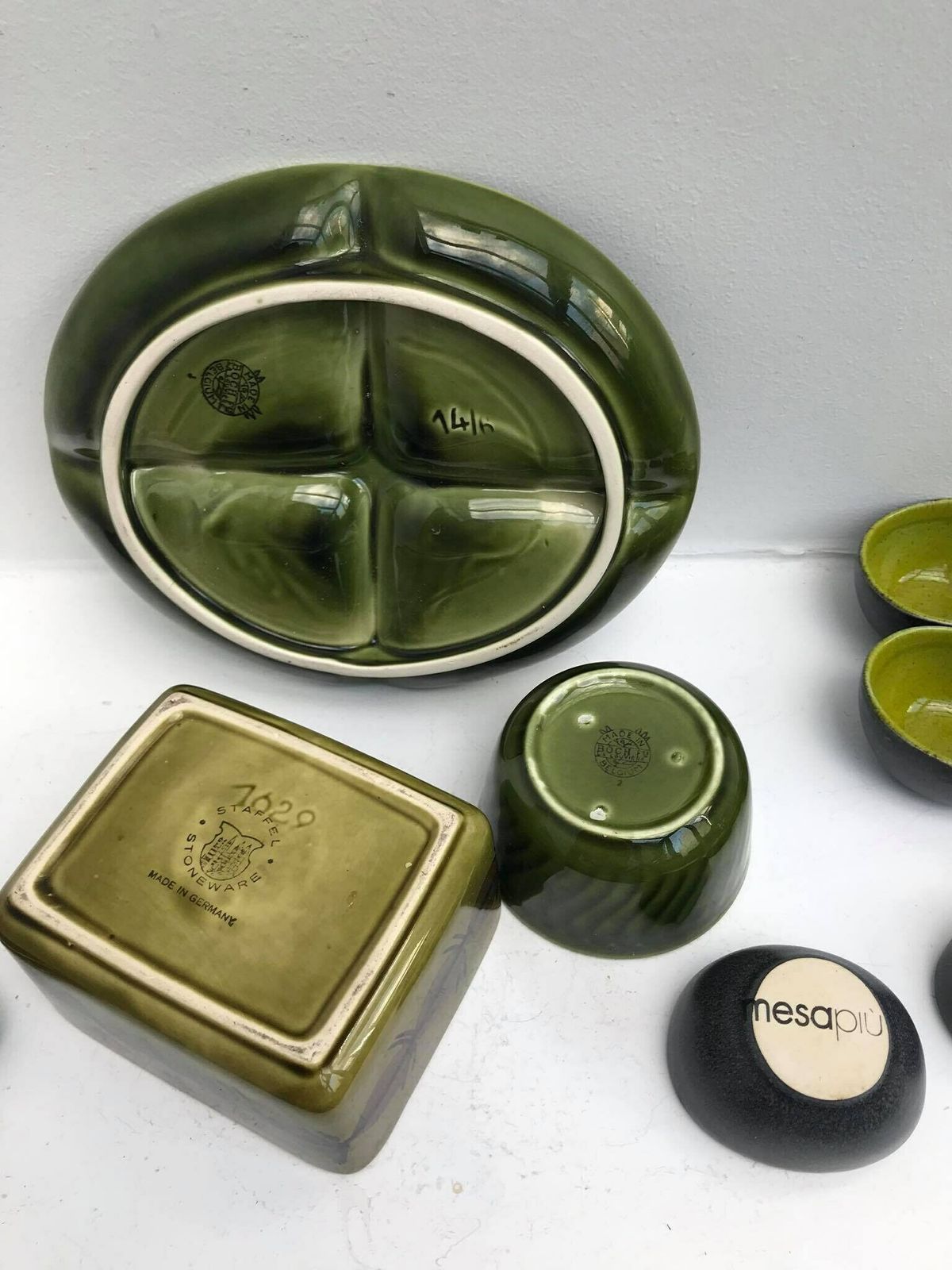 Green Pottery Boch Bowl Dinnerware Appetizer Set Belgium Trianon With Handles Dishes La Louviere Belgium Trianon Model Green Dinnerware photo buy