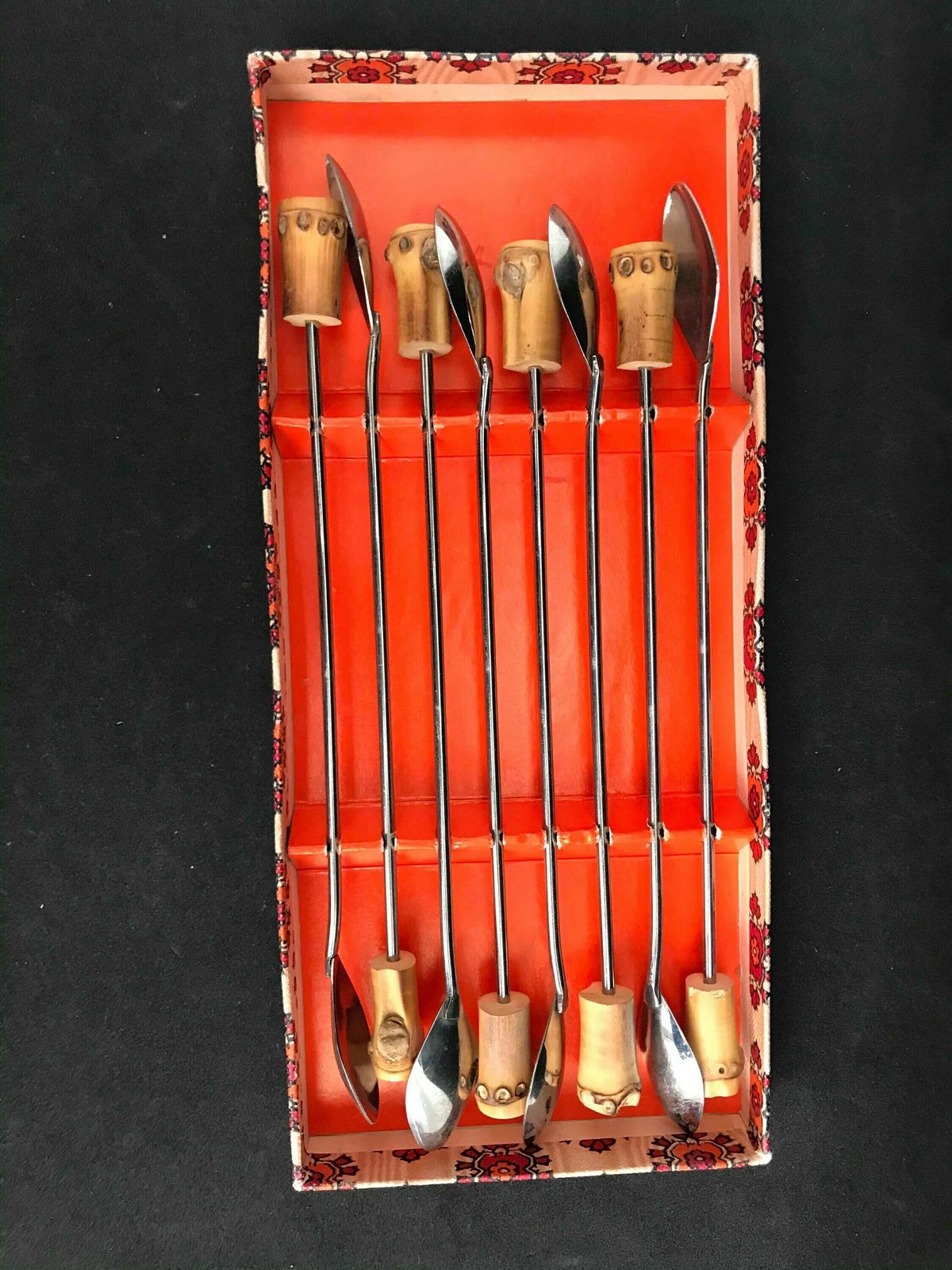 Bamboo Cocktail Spoons Handle Vintage France Set 8 Bar Accessories Boho Bar Tiki Bar Long Spoons Coffee Cold Tea Bar Tools Bohemian Gift photo Home Decor