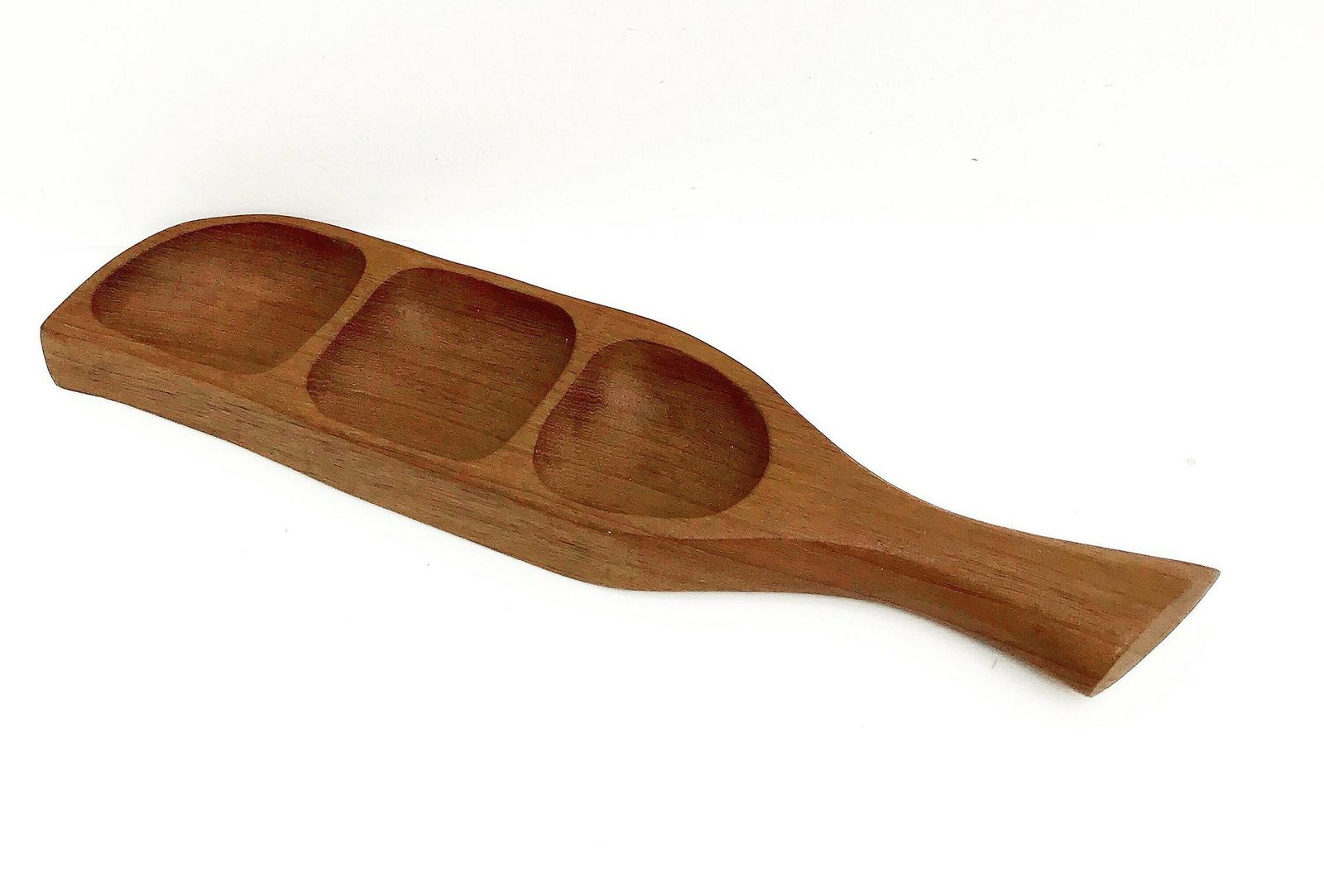 Teakhouten Serveerschaal – Deens Mid Century Modern – Bladvorming Met Handvat