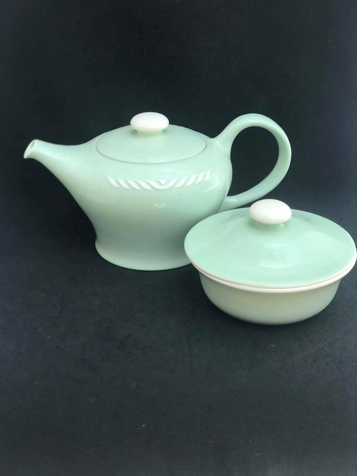 Coffee Tea Set Vintage Figgjo Flint Norway Sissel Mint Green Sugar Bowl Teapot 1950s Ragnar Grimsrud Scandinavian photo vintage