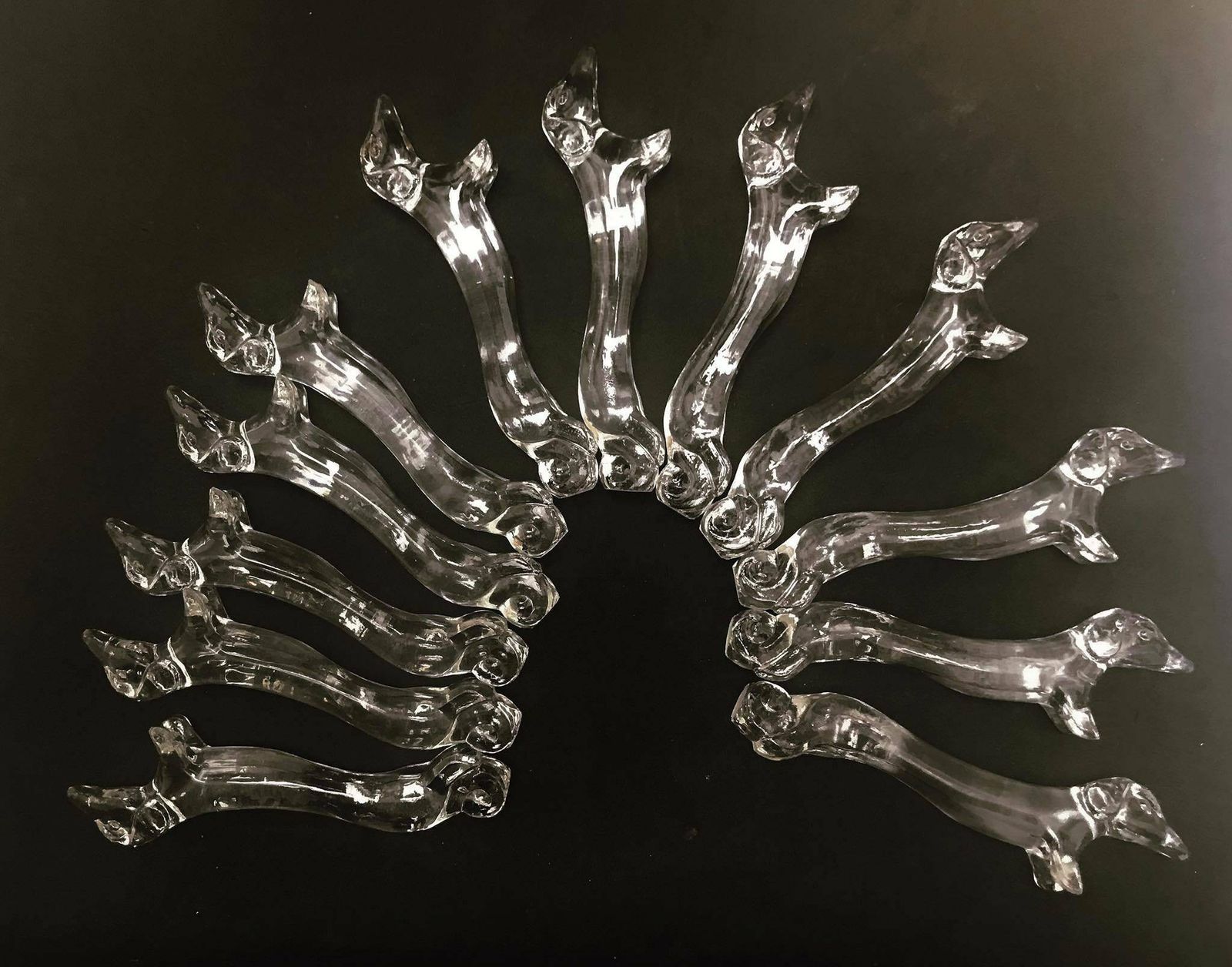 Dachshund Glass Clear Knife Rests Mid Century Gift Dog Lover Vintage Knife Set, Retro Table Holders Hostess Gift For Best Friend
