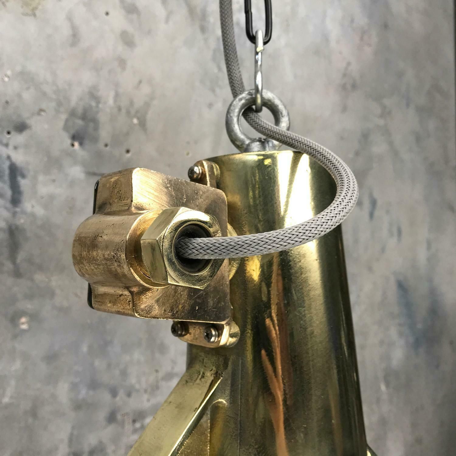 525.0 1970s Japanese Large Stainless Steel, Cast Brass And Glass Search Light Pendant photo