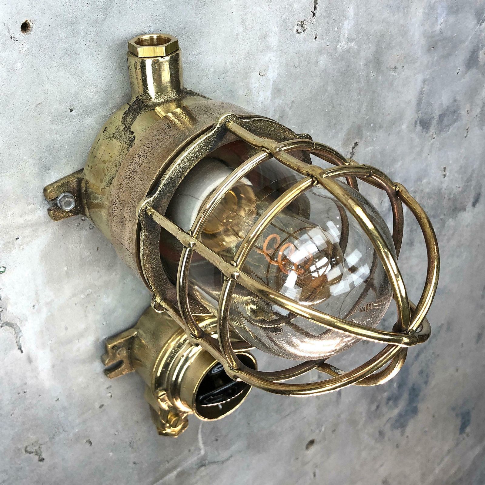 1970s German Cast Brass Explosion Proof Wall Light Glass Shade And Roundabout Switch photo buy