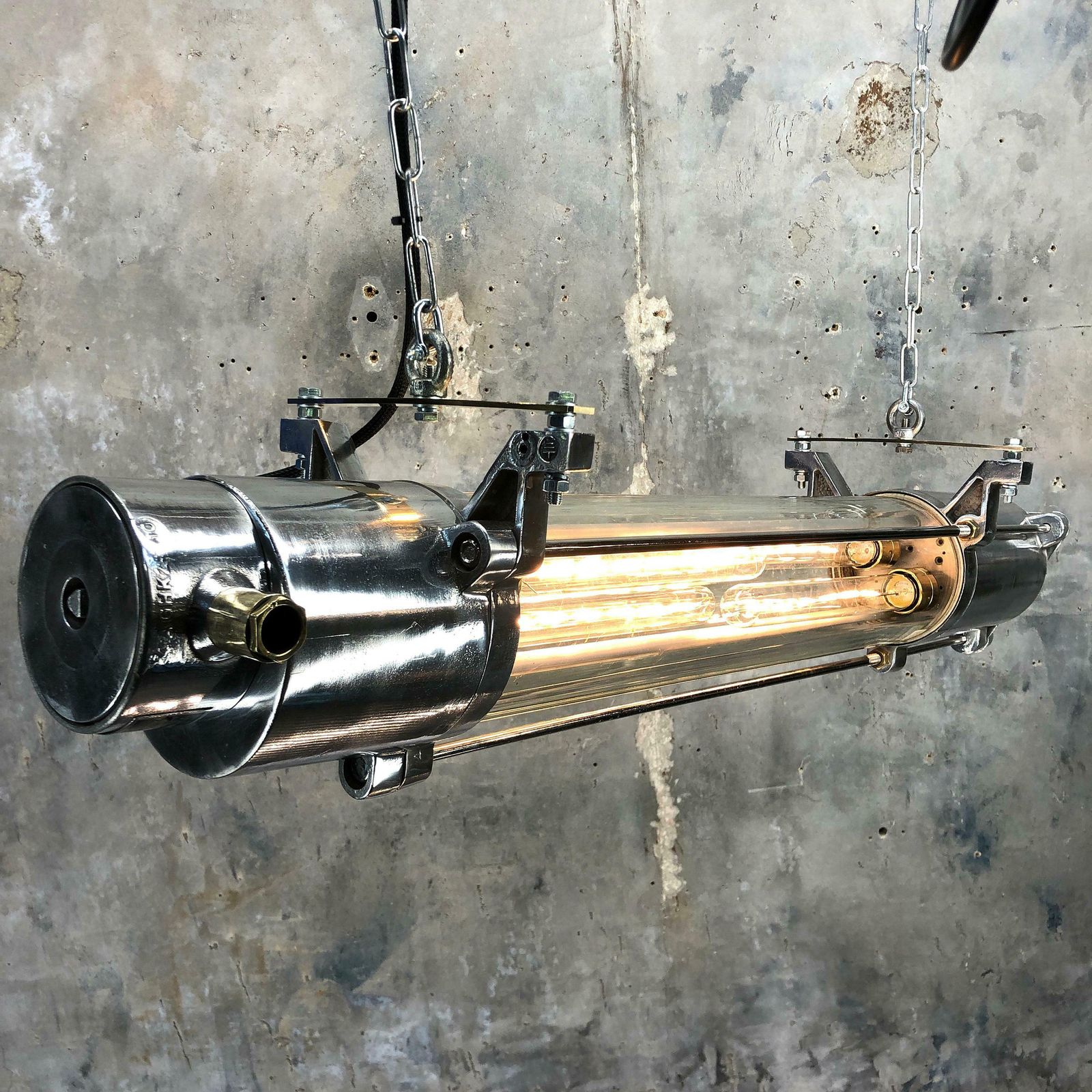 1970s German Industrial Cast Aluminium Glass Edison Flameproof Striplight photo Lighting