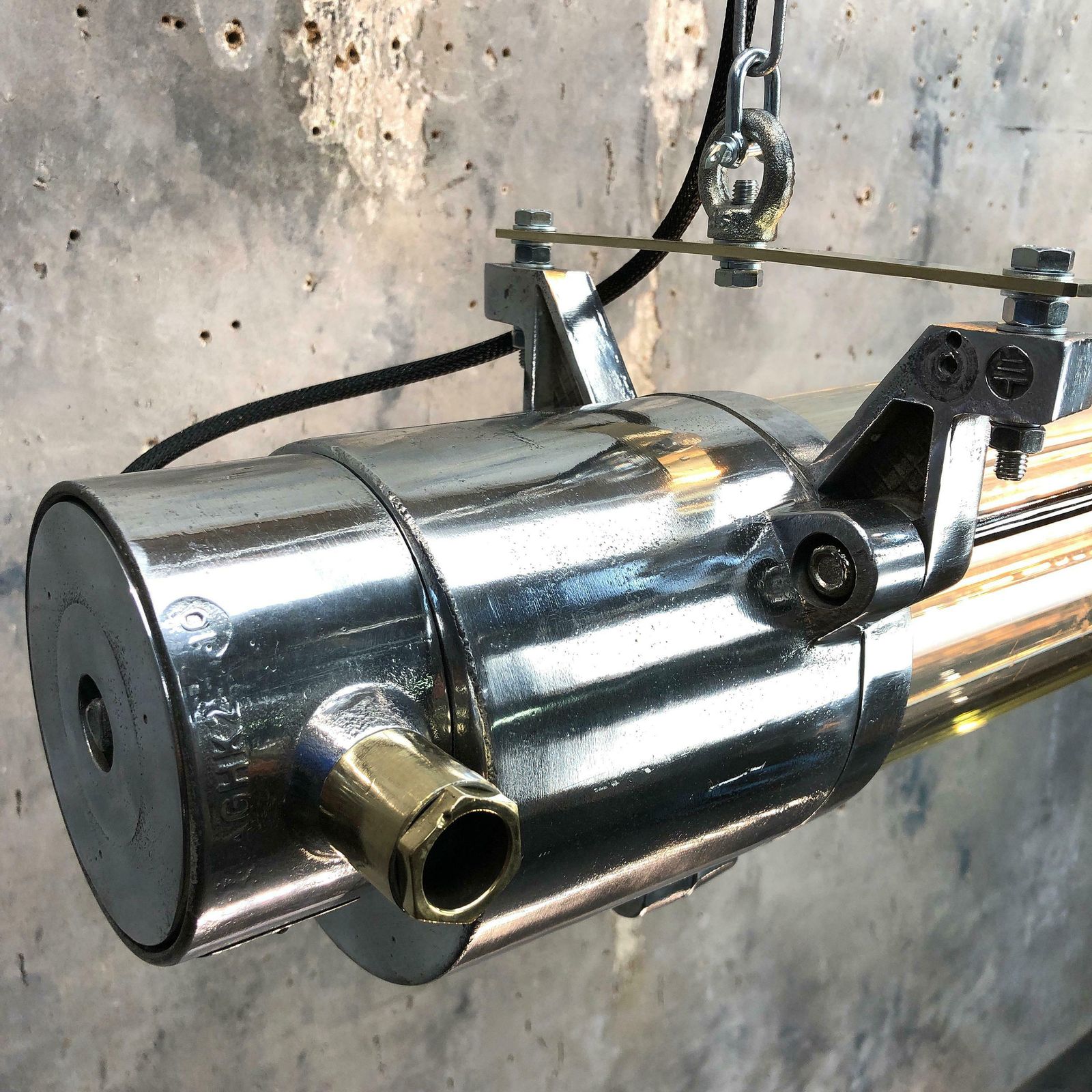 photo for sale 1970s German Industrial Cast Aluminium Glass Edison Flameproof Striplight