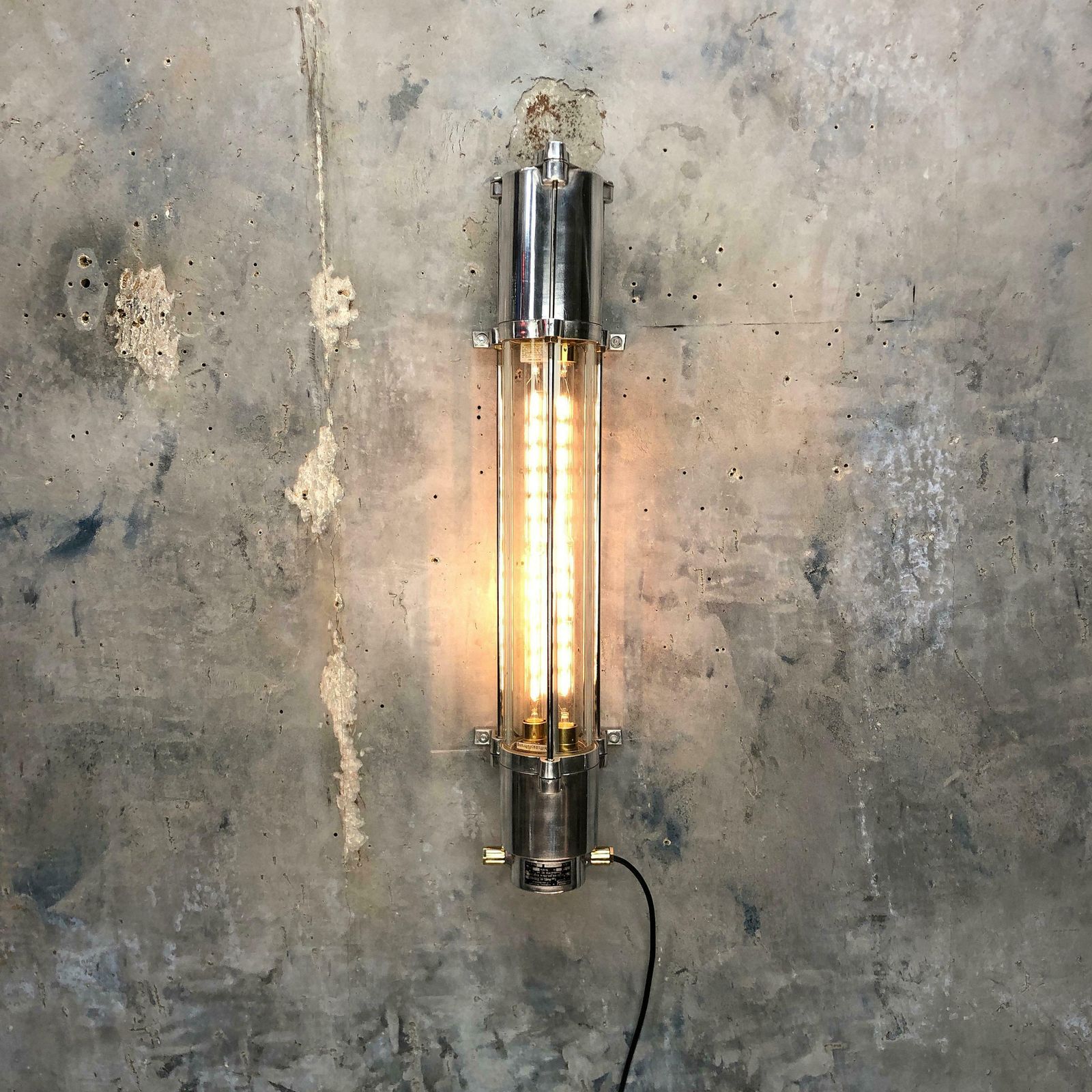 1970s German Cast Aluminium And Glass Edison Led Tube Flameproof Wall Striplight photo 975.0