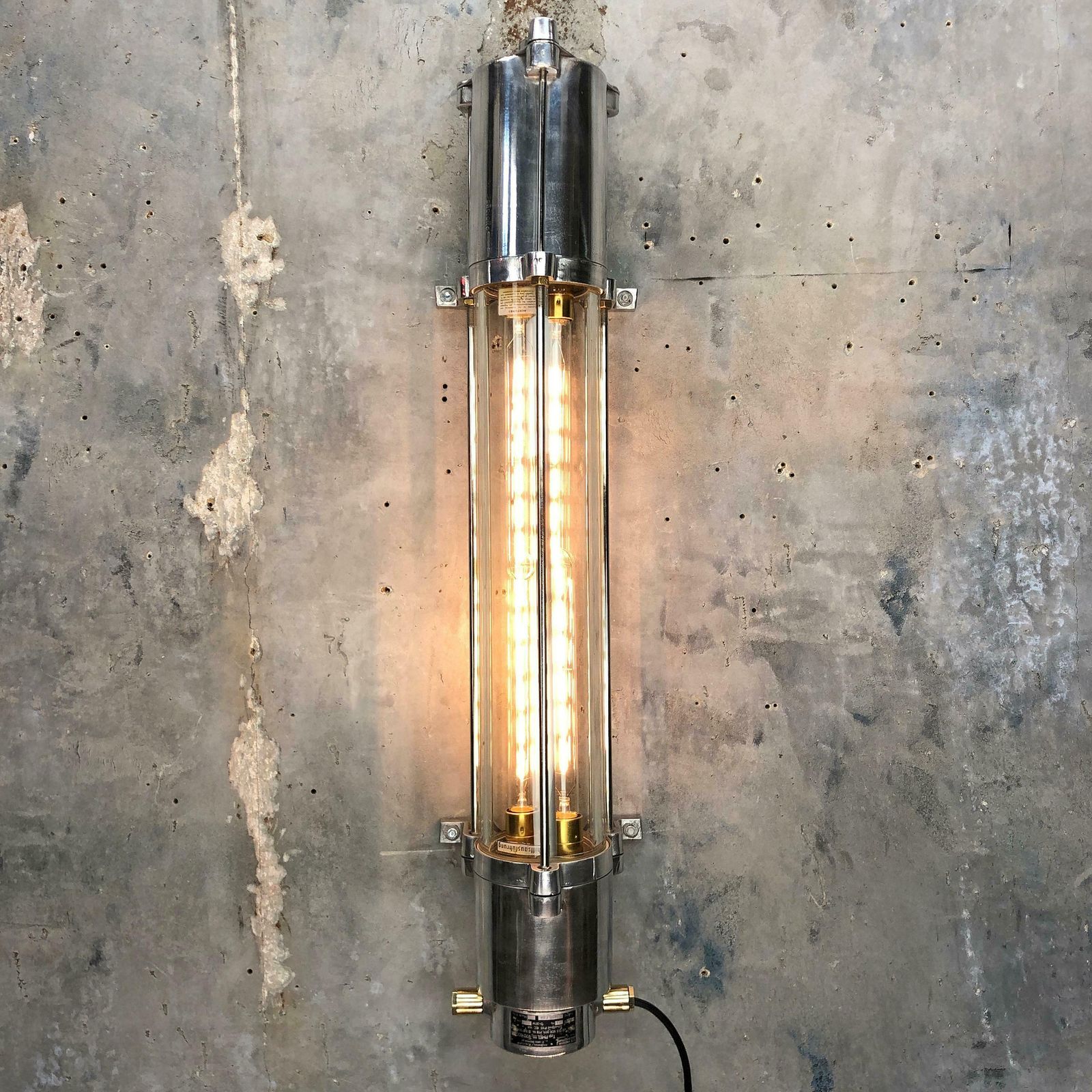 1970s German Cast Aluminium And Glass Edison Led Tube Flameproof Wall Striplight photo buy