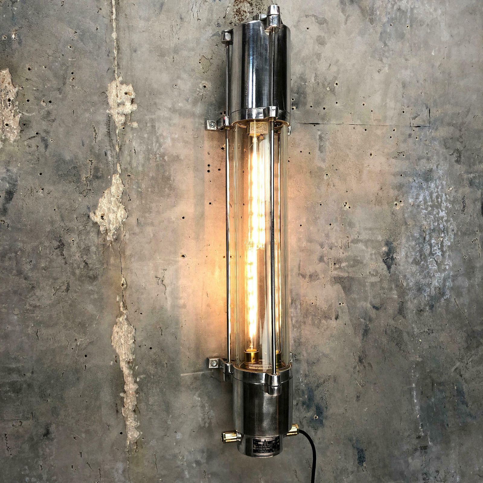 photo for sale 1970s German Cast Aluminium And Glass Edison Led Tube Flameproof Wall Striplight