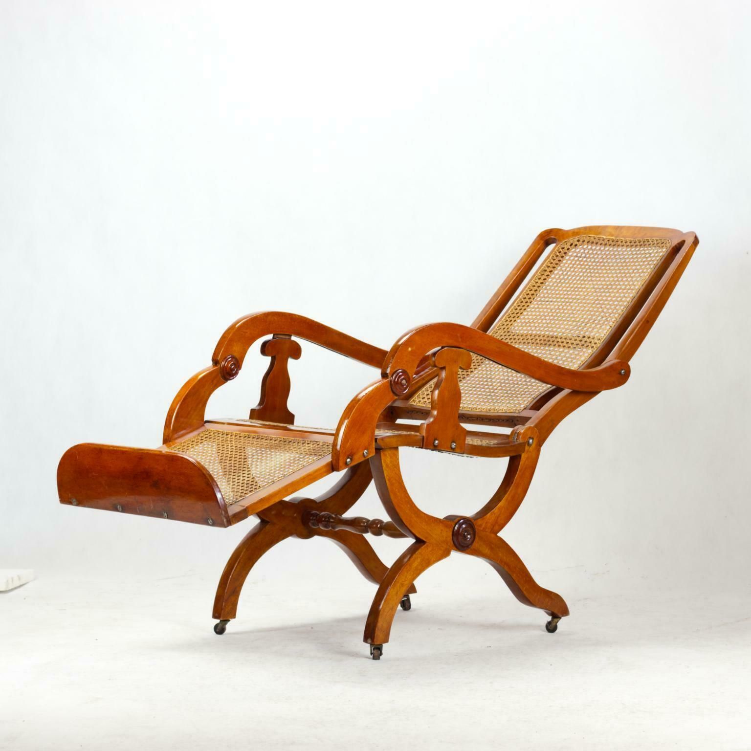 19th Century Biedermeier Reclining Cane Chair photo Furniture