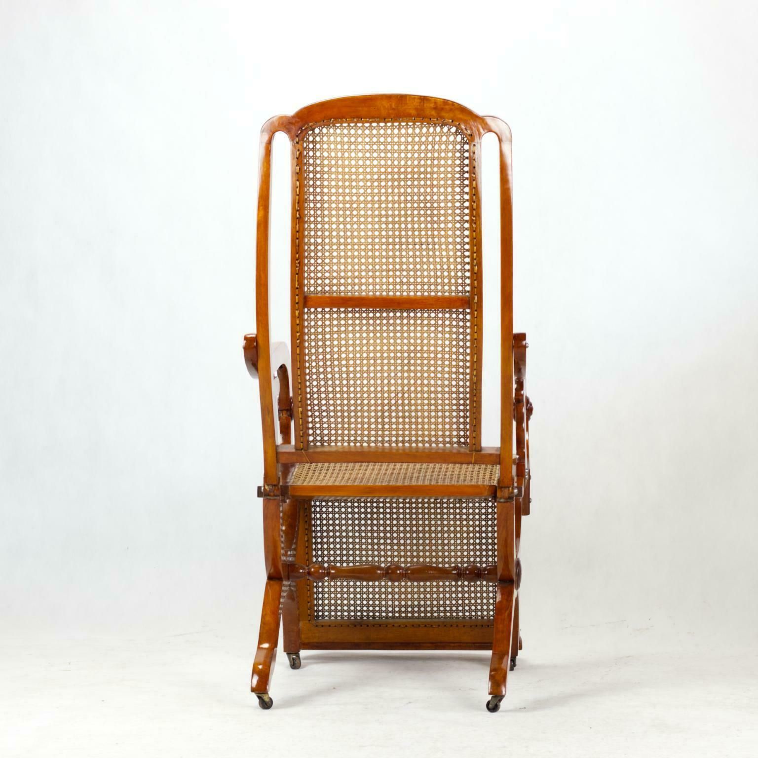 19th Century Biedermeier Reclining Cane Chair photo vintage