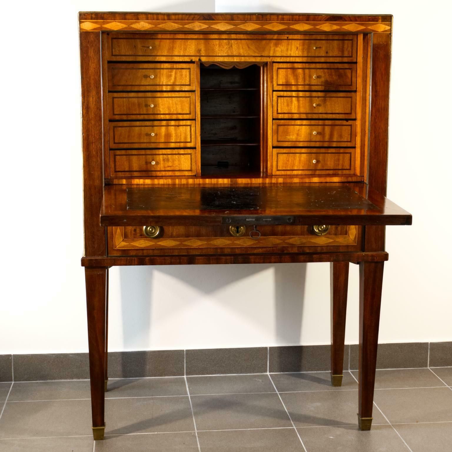 Gustavian Neoclassical Mahogany Writing Chest / Bureau On High Stand, 1800s photo furniture