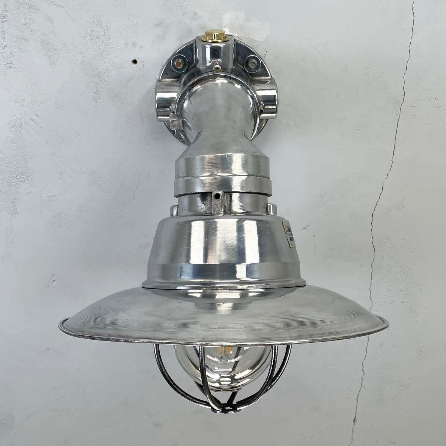 1980''S Italian Cast Aluminium Flameproof Cantilever Wall Sconce With Cage & Shade photo furniture