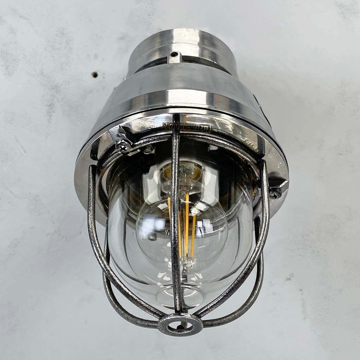 photo vinterior 1980''S Italian Cast Aluminium Flameproof Cantilever Wall Sconce With Cage & Glass