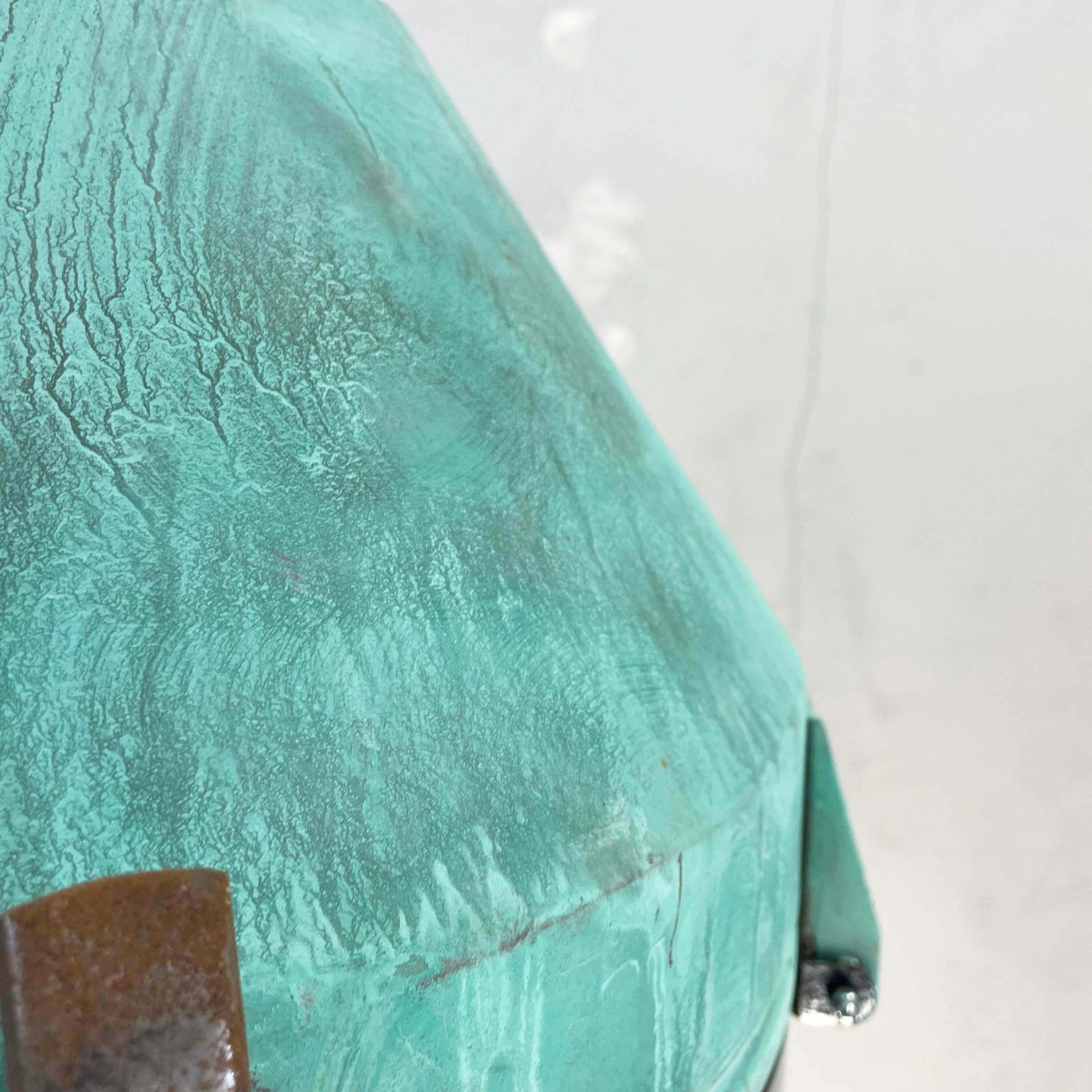 1970''S German Veb Steel & Copper Verdigris Industrial Pendant Lamp, Teal Finish photo vinterior