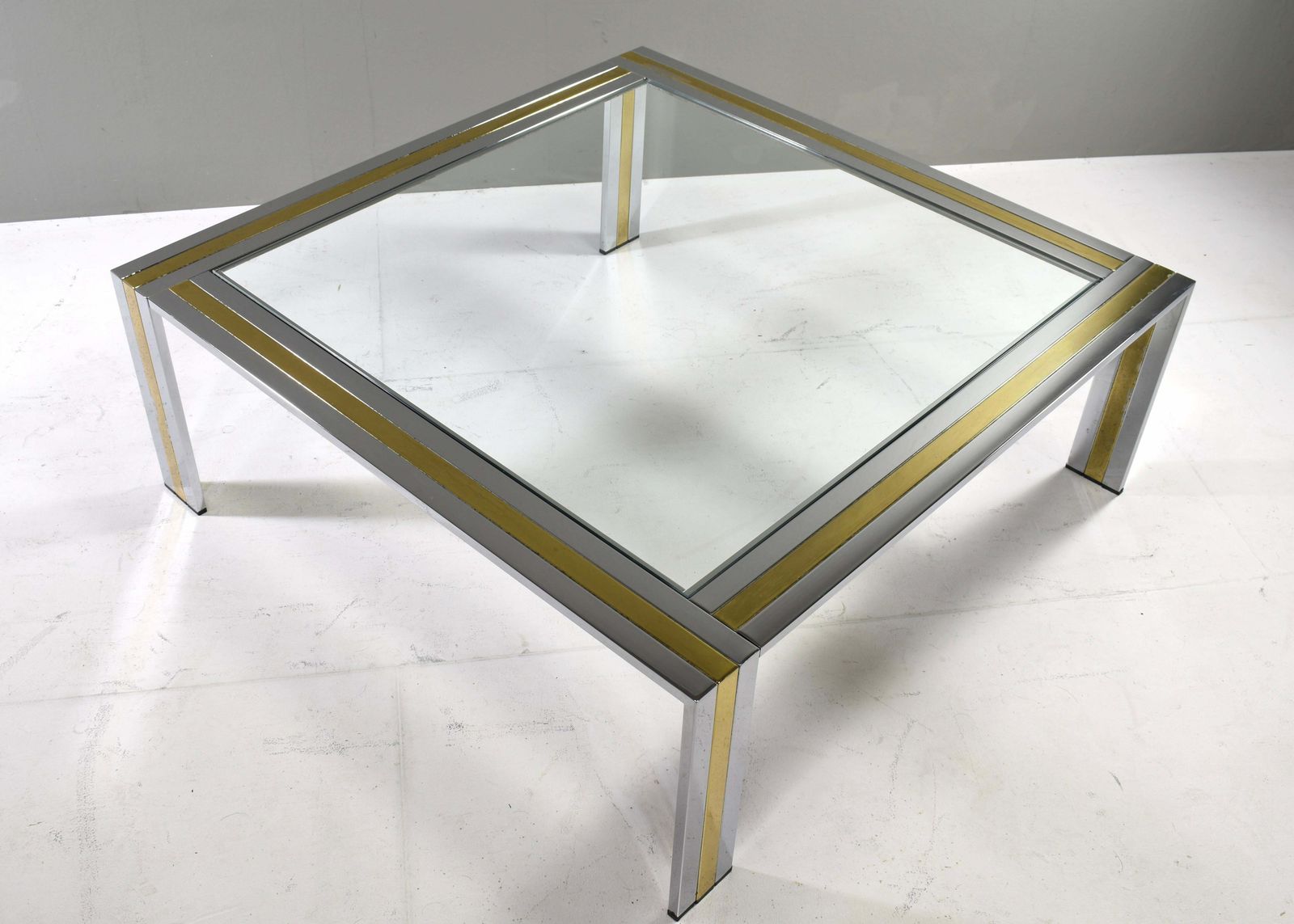 Renato Zevi Square Coffee Table In Brass Chrome And Glass   Italy, Circa 1970 photo furniture