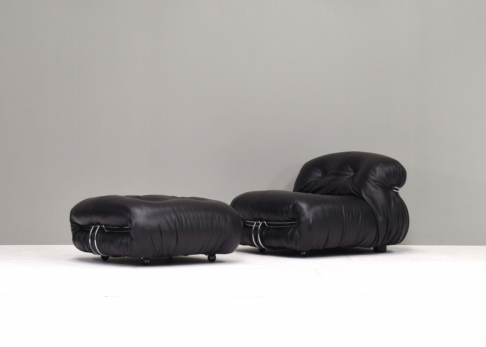 Soriana Chair And Ottoman By Tobia Scarpa For Cassina Black Leather, Italy, 1969 photo furniture