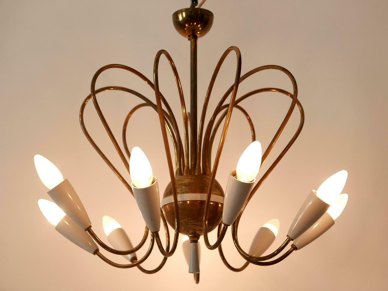 Rare Mid Century Modern Nine Flamed Sputnik Chandelier Or Pendant Lamp 1950s photo vinterior