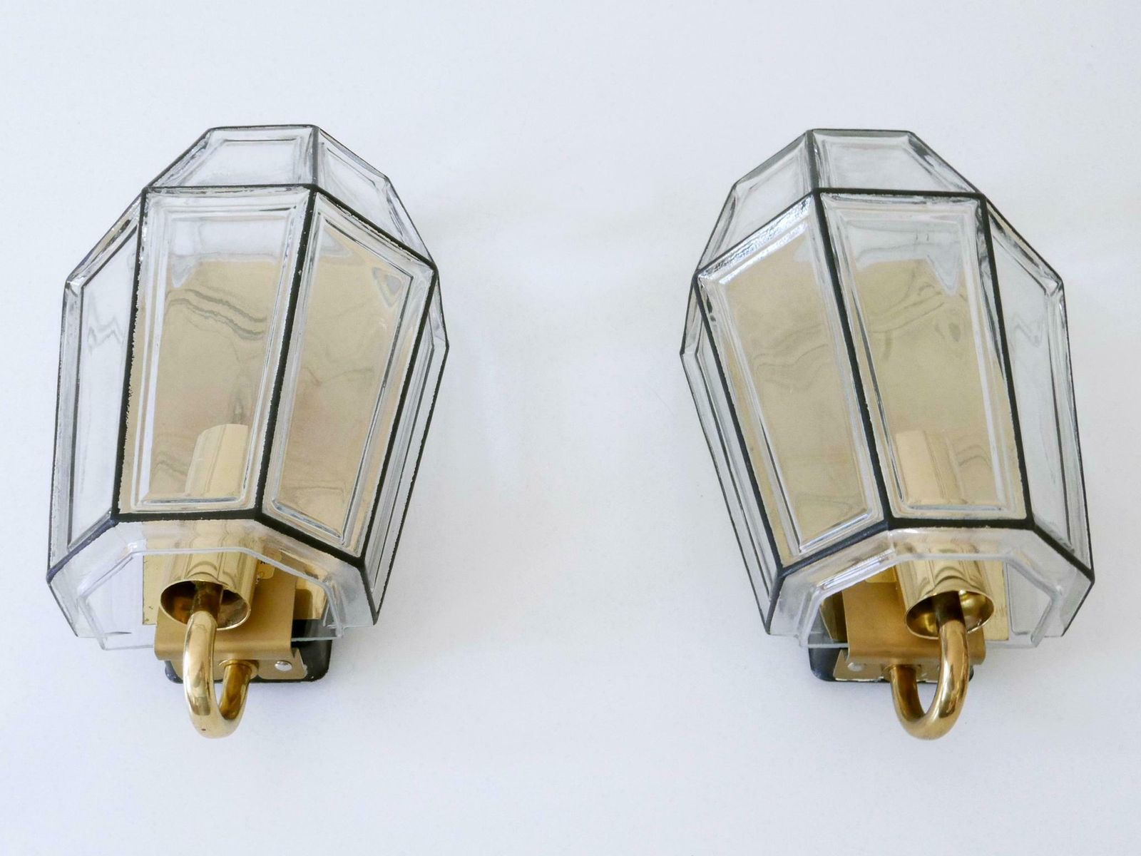 Set Of Two Mid Century Modern Sconces Or Wall Fixtures By Glashütte Limburg photo vintage