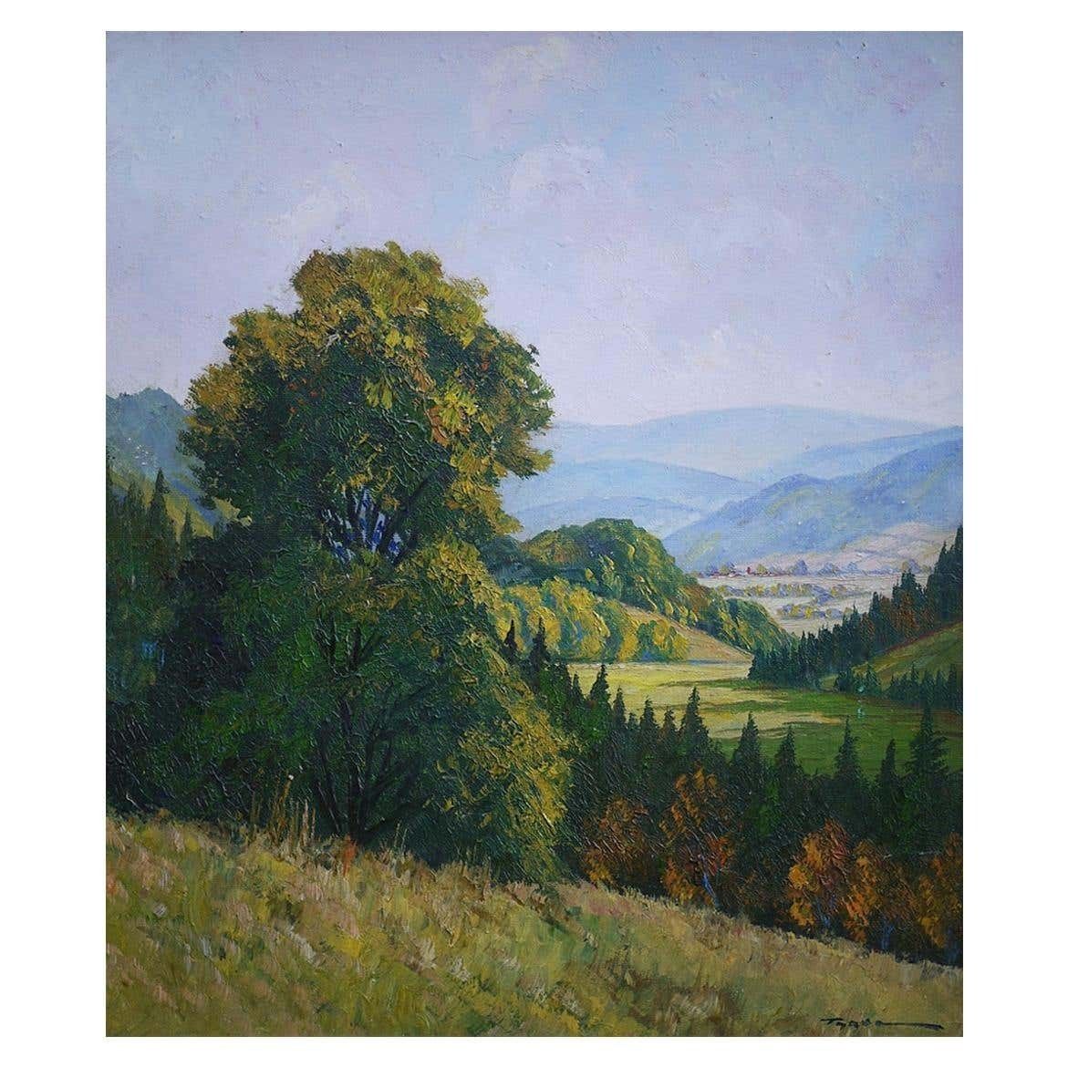 Hilly Landscape Nature Painting Italian Oil On Canvas 1930