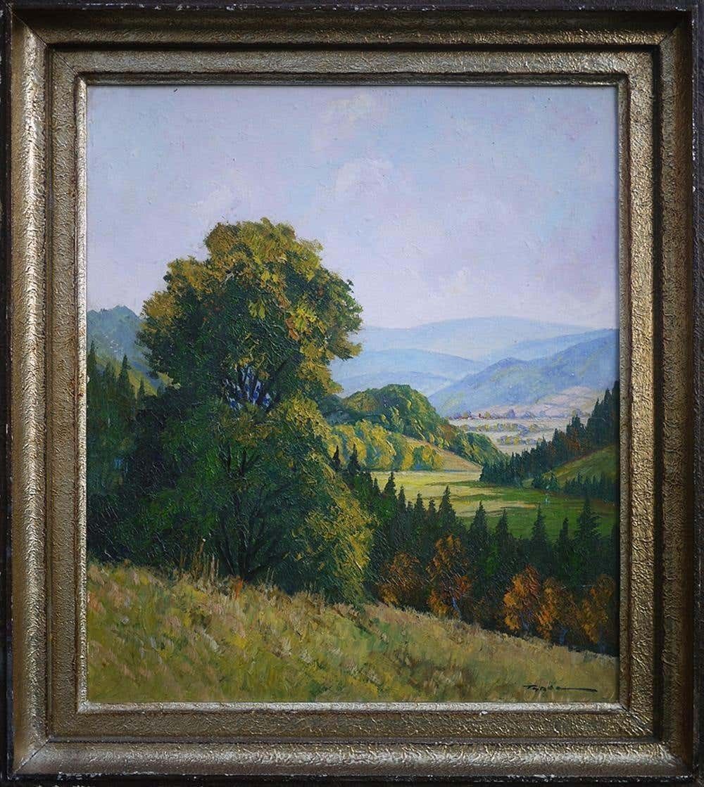 Hilly Landscape Nature Painting Italian Oil On Canvas 1930 photo for sale