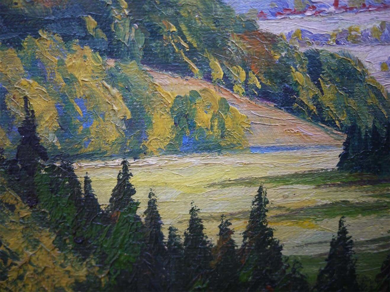 400.0 Hilly Landscape Nature Painting Italian Oil On Canvas 1930 photo