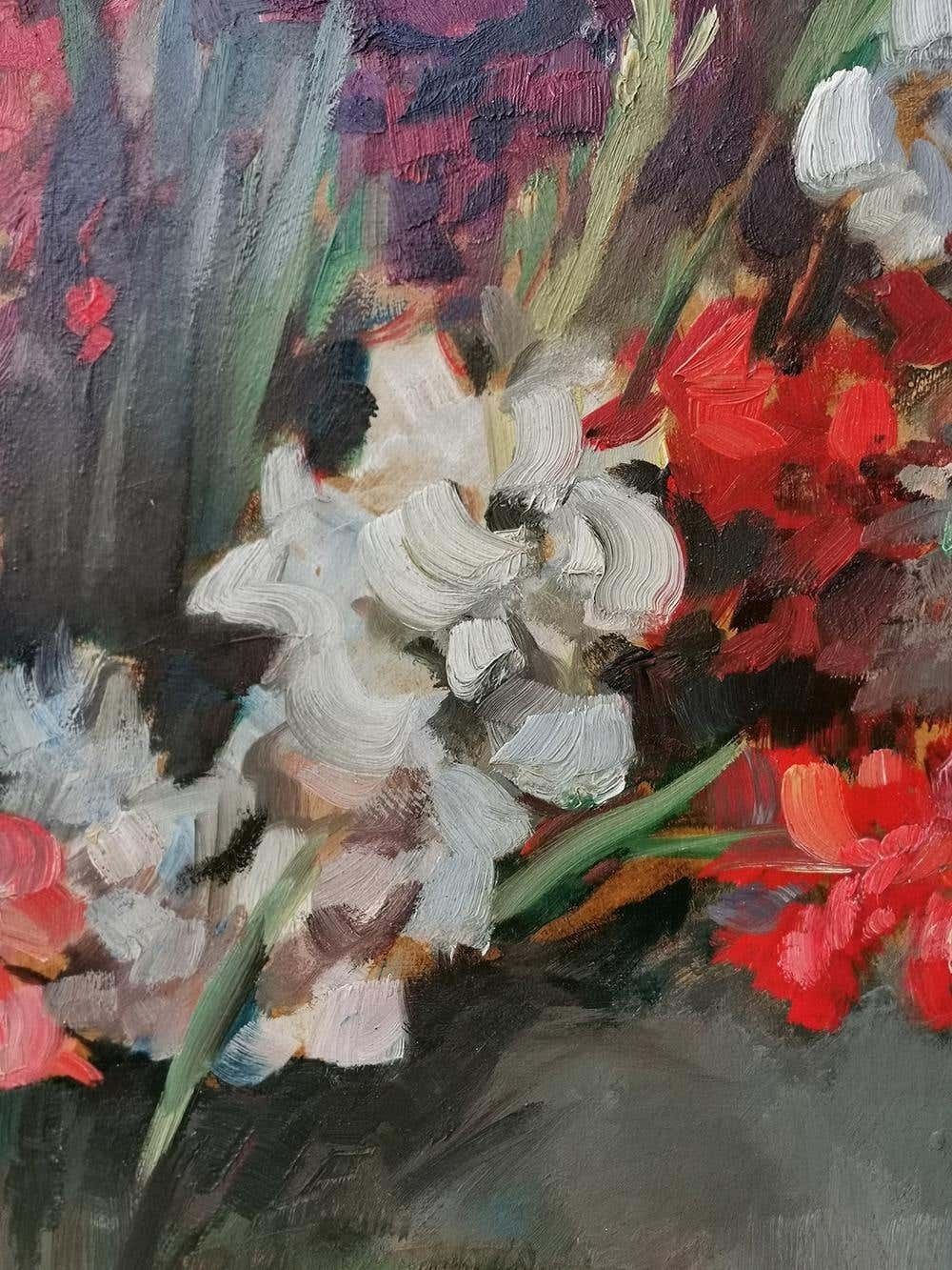 Still Life Oil Painting, Gladiolus By Paul Kusche, 1920 photo for sale