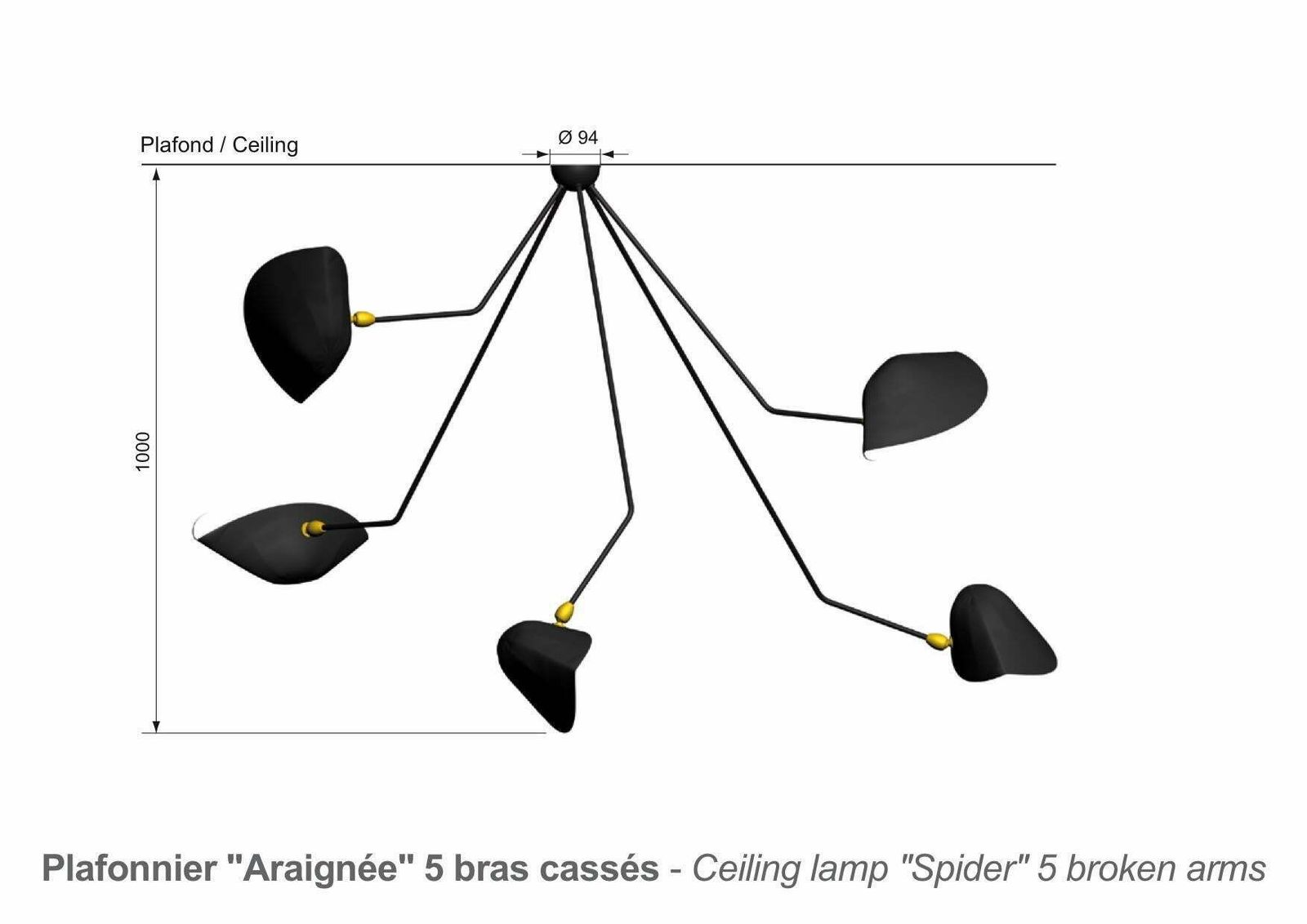 Ceiling Pendant Spider Lamp With Five Broken Arms By Les Editions, Serge Mouille photo for sale