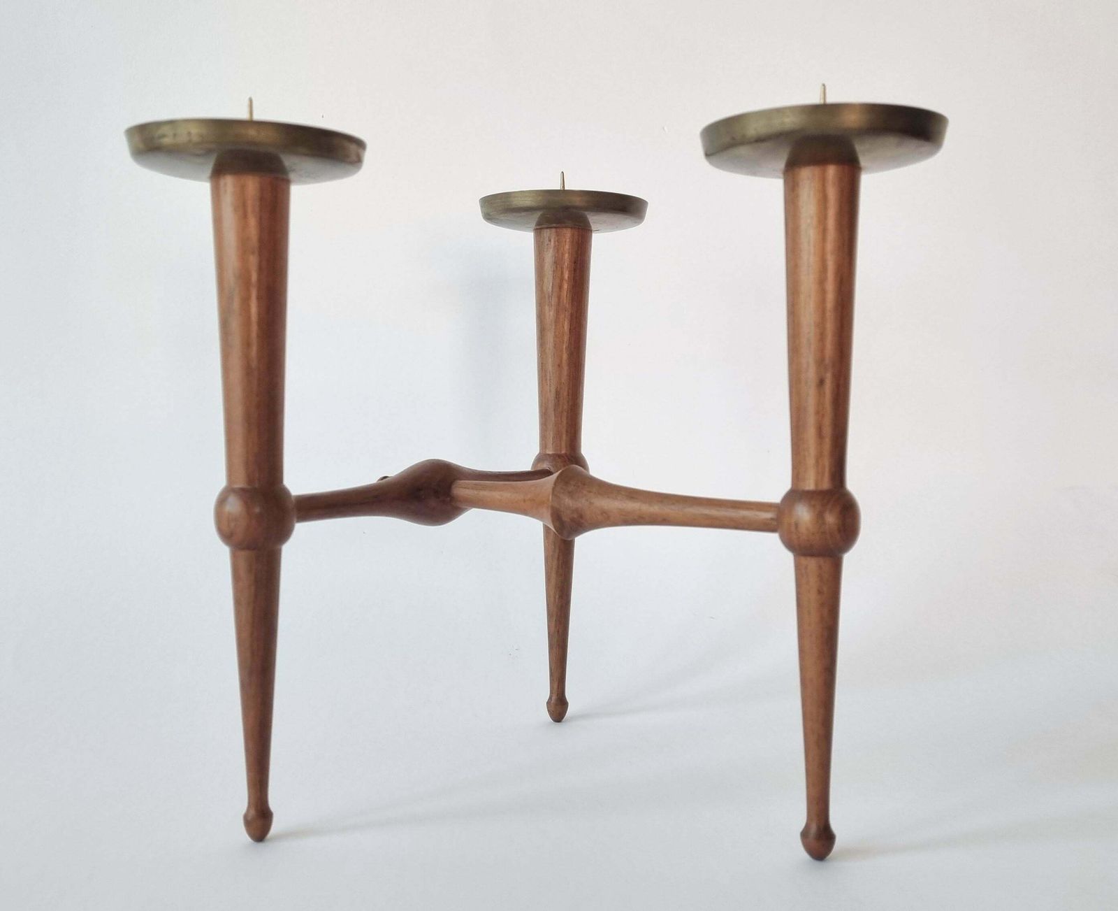 photo vinterior Midcentury Teak And Brass Rare Table Candle Holder / Stick, Denmark, 1960s