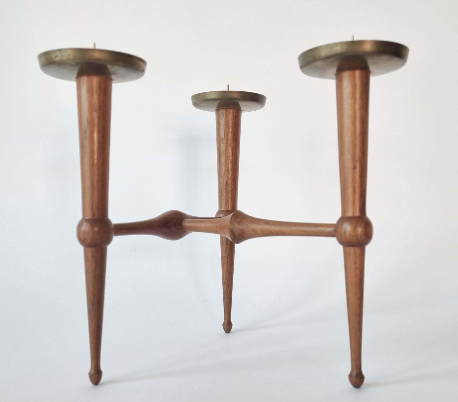 photo buy Midcentury Teak And Brass Rare Table Candle Holder / Stick, Denmark, 1960s