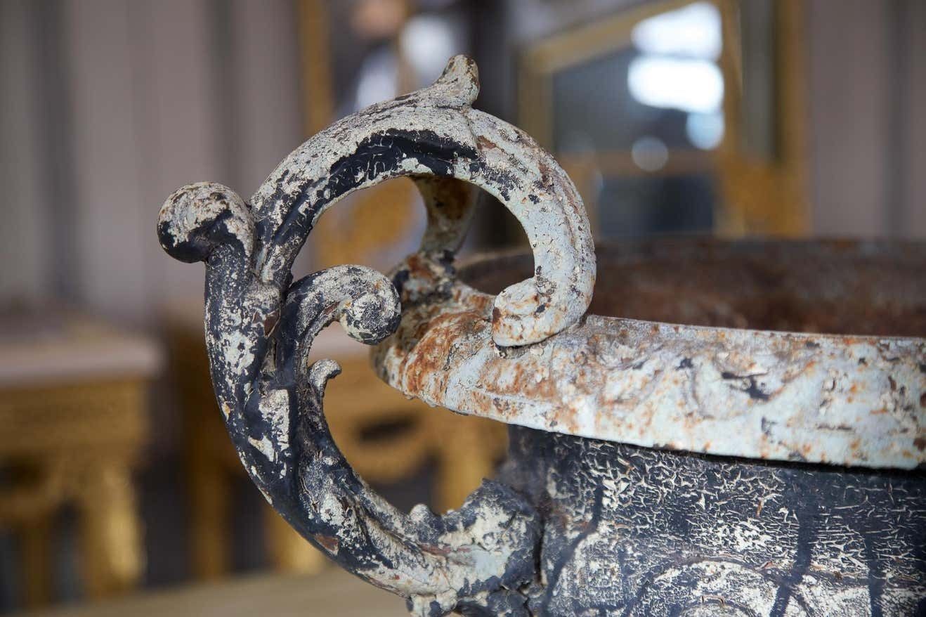 Pair Of 19 Century Cast Iron Urns photo for sale