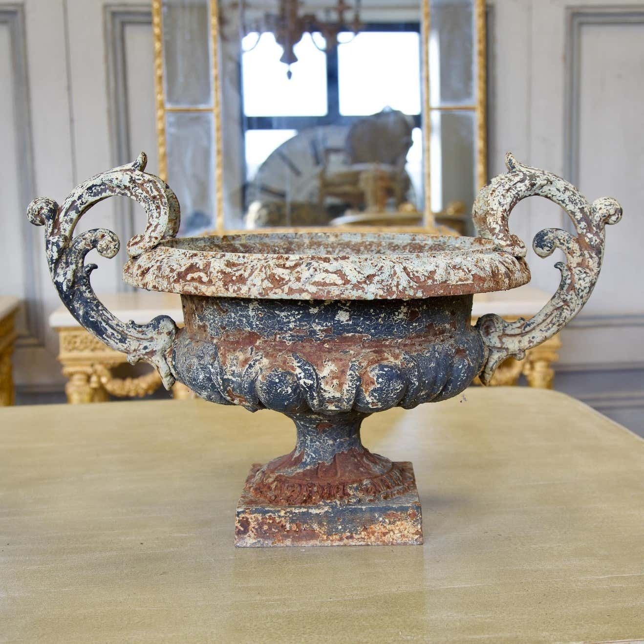 Pair Of 19 Century Cast Iron Urns photo Garden Decor