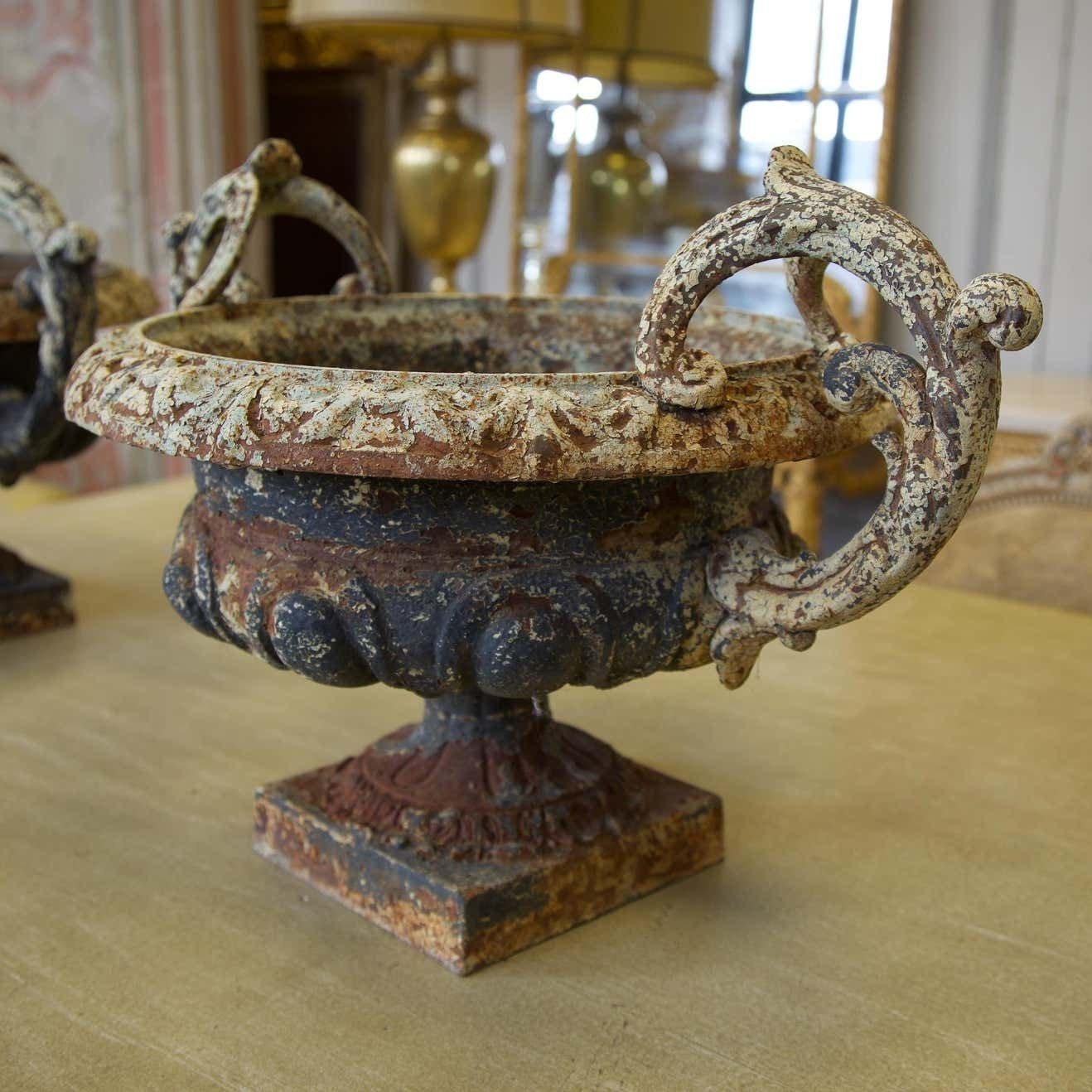 Pair Of 19 Century Cast Iron Urns photo vinterior