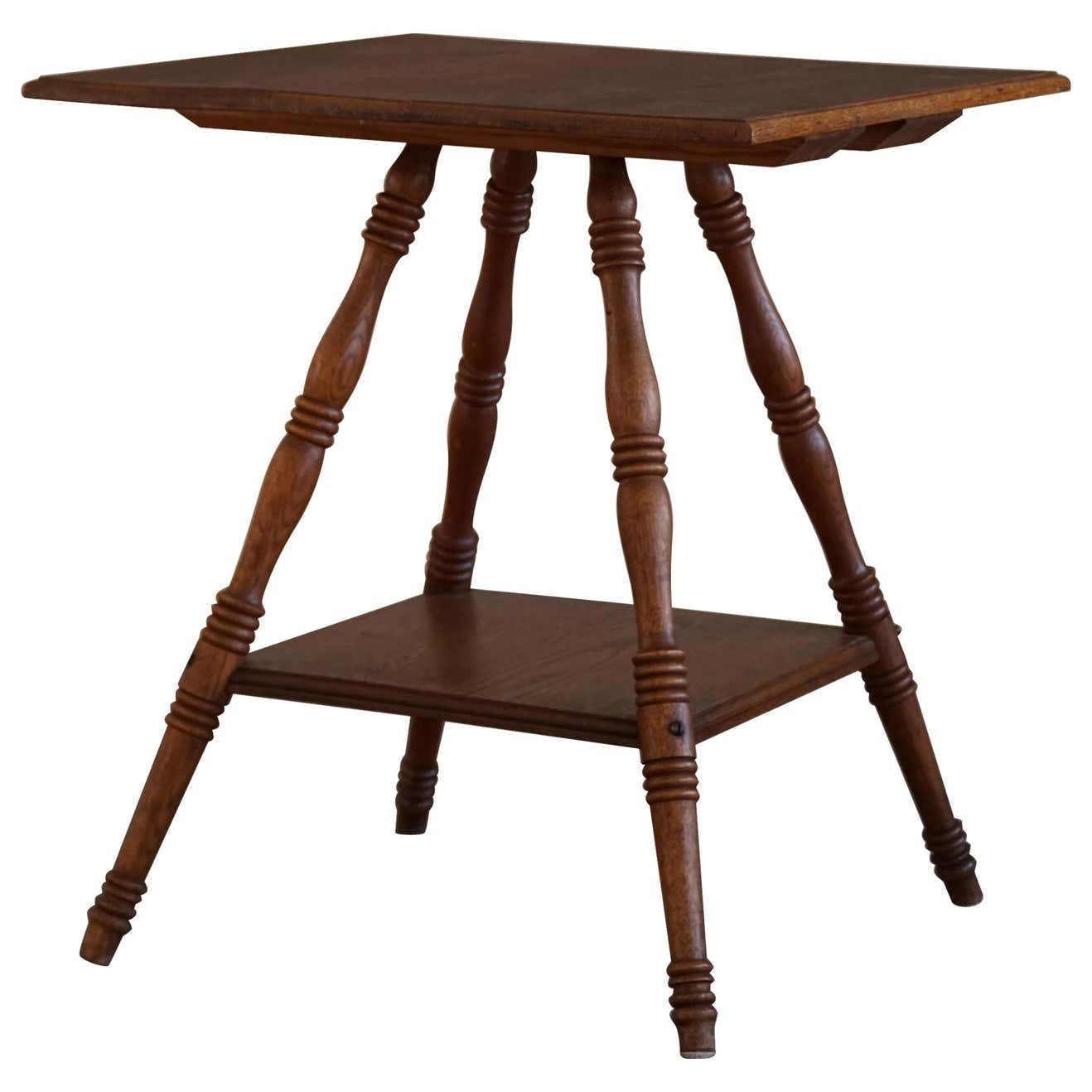 Square Side Table In Solid Oak, Mid Century Modern, 1960s