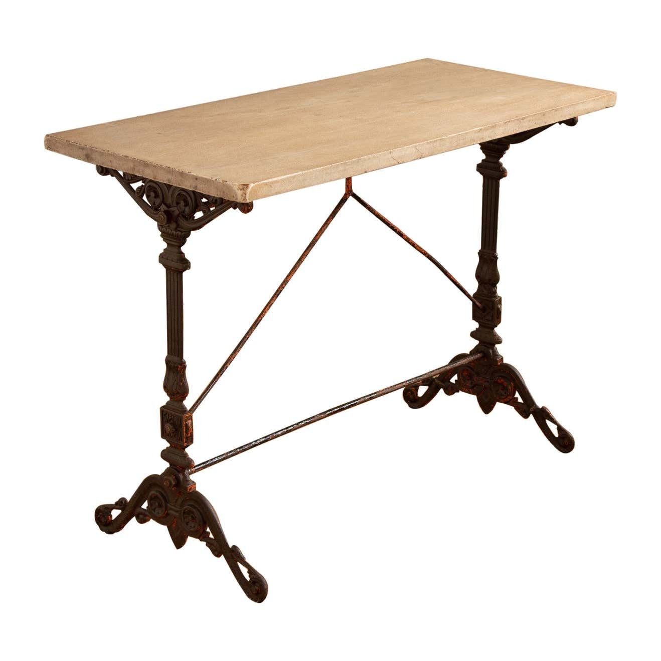 Early 1900s French Bistro Cafe Table With Art Nouveau Base And Marble Top