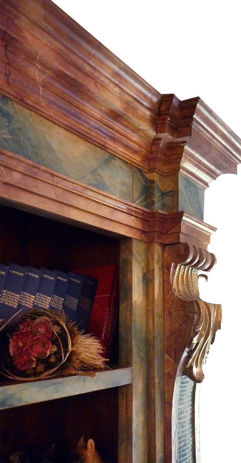 Exceptional Painted Bookcase With Gold Leaf Carvings photo furniture