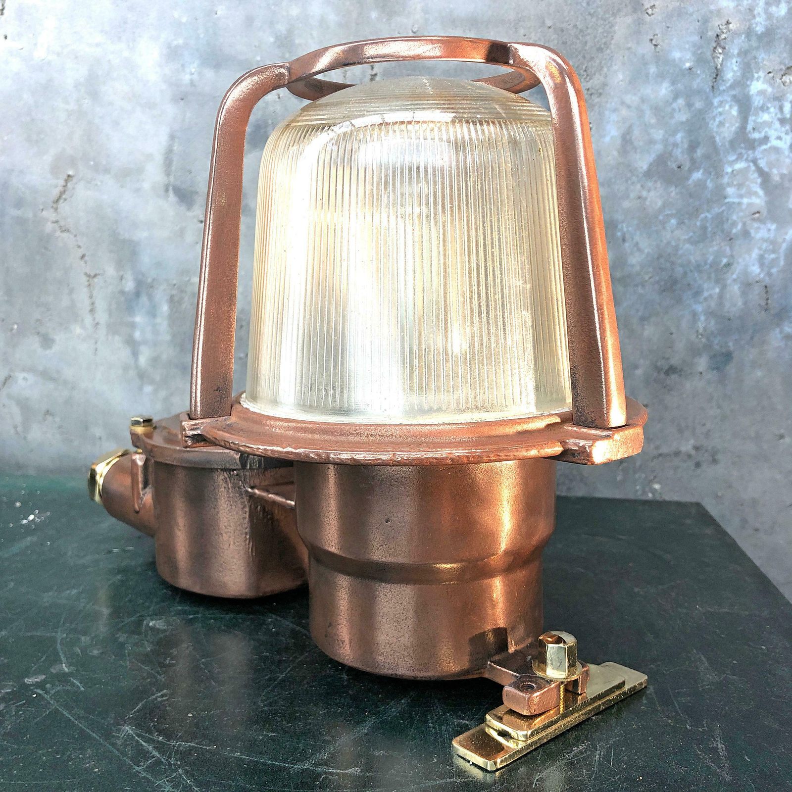 1970s German Eow Gdr Copper, Brass And Holophane Glass Wall Light / Table Lamp photo Lighting