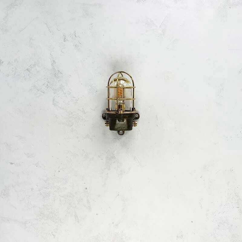 Late Century British Cast Steel, Brass & Bronze Wall Light, Cage & Glass Shade photo buy