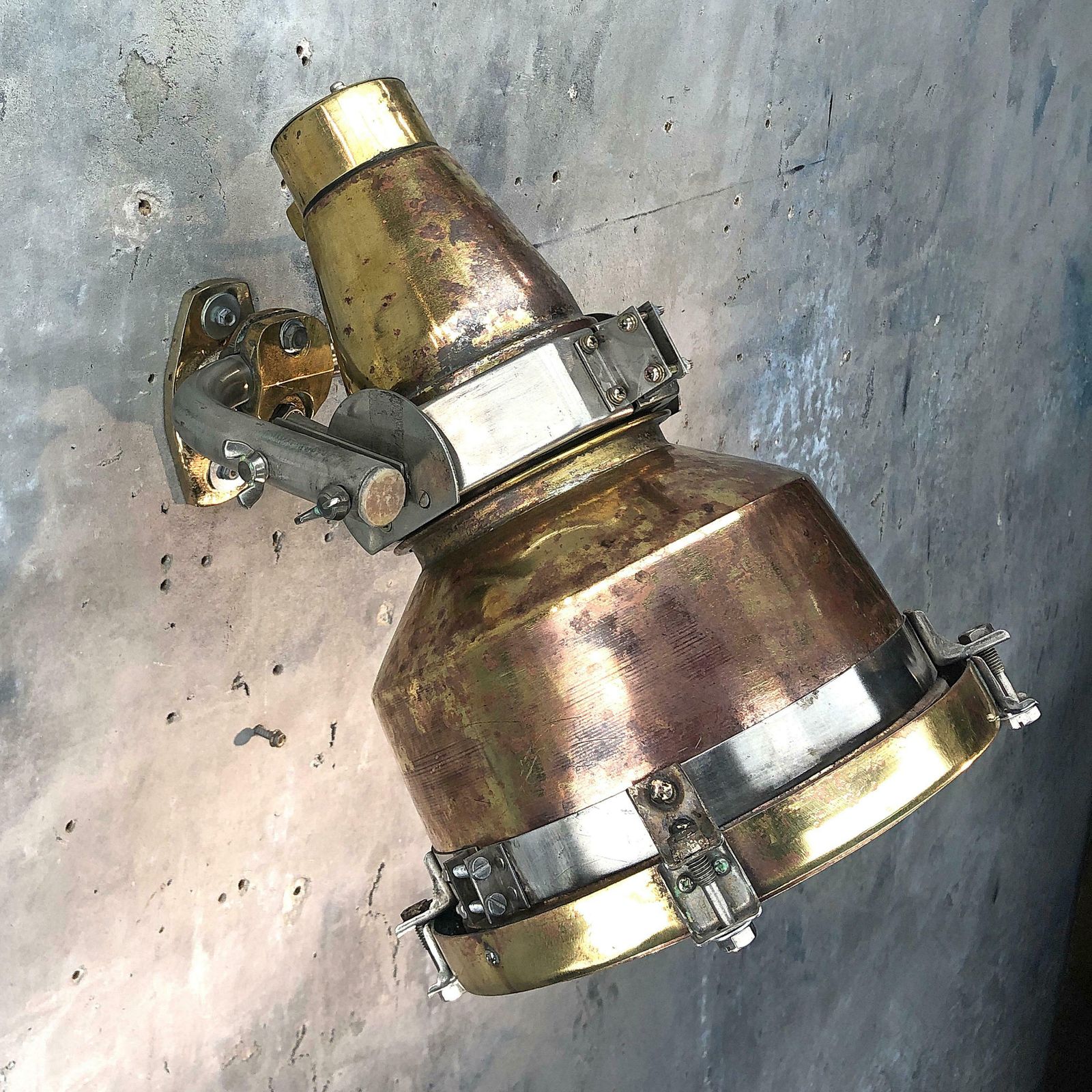 1960s Japanese Spun Brass And Aluminum Architectural Wall Washer Uplighter photo vinterior