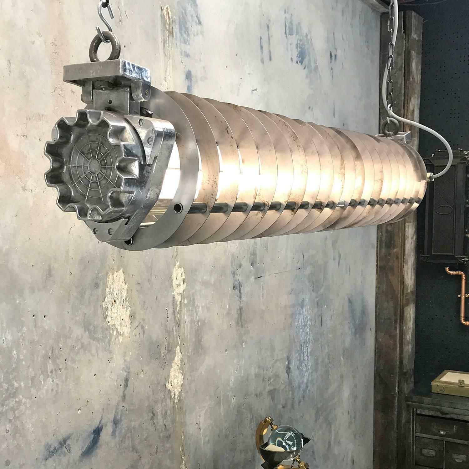 1970s German Cast Metal Explosion Proof Strip Light With Glass And Steel Shade photo 1750.0