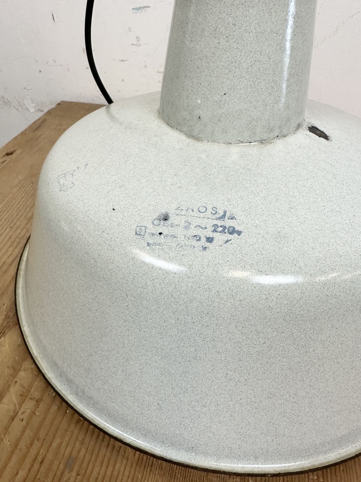 photo buy Industrial White Enamel Factory Pendant Lamp From Zaos, 1960s, 2x