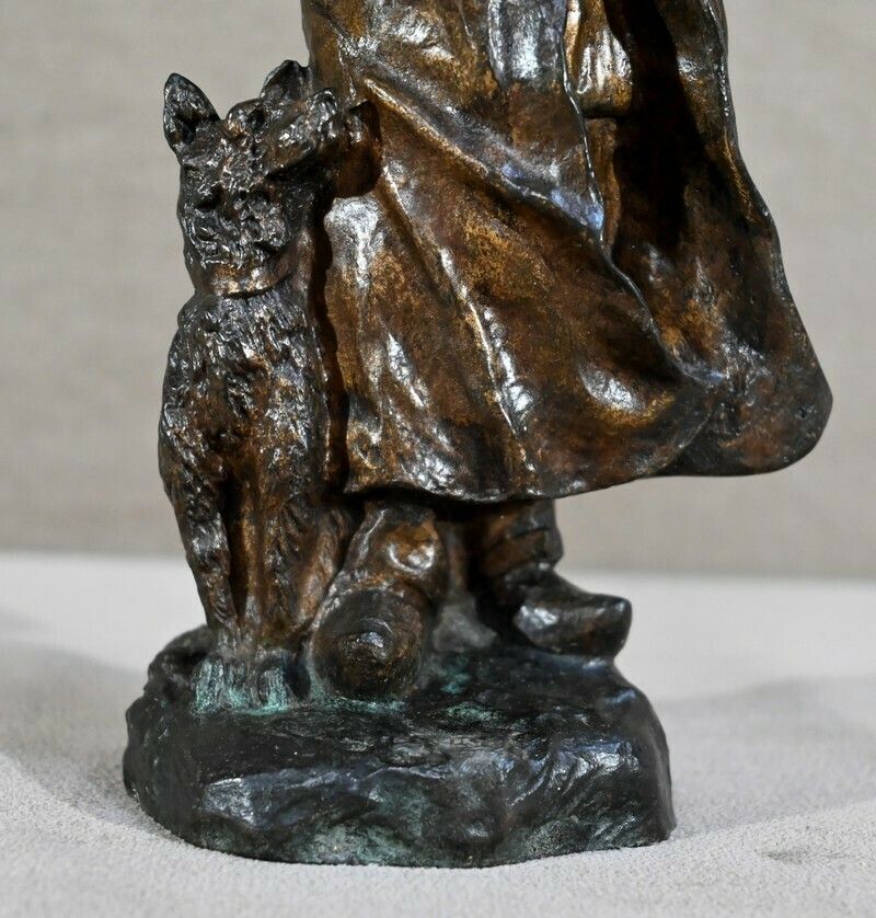 Bronze "The Shepherd And His Dog", Signed G.Omerth   Early 20th Century photo vintage