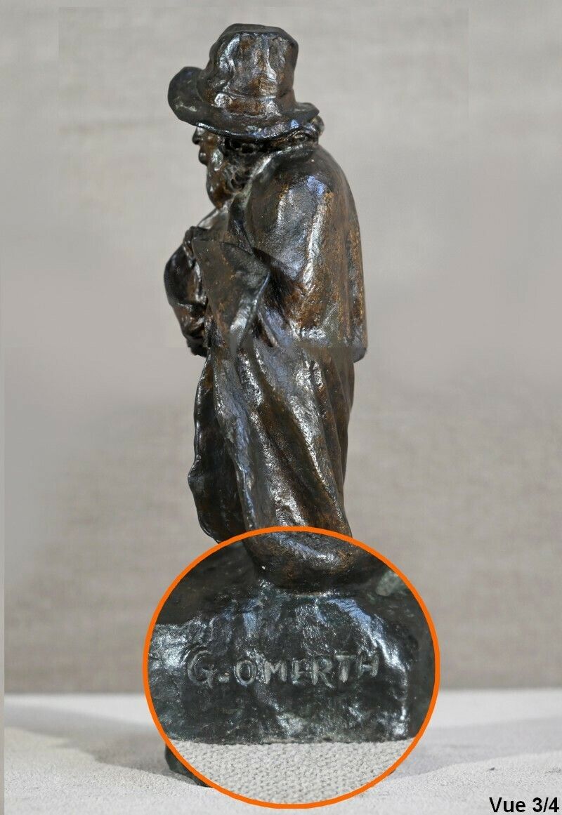 photo vinterior Bronze "The Shepherd And His Dog", Signed G.Omerth   Early 20th Century