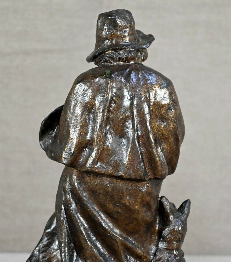 photo vintage Bronze "The Shepherd And His Dog", Signed G.Omerth   Early 20th Century