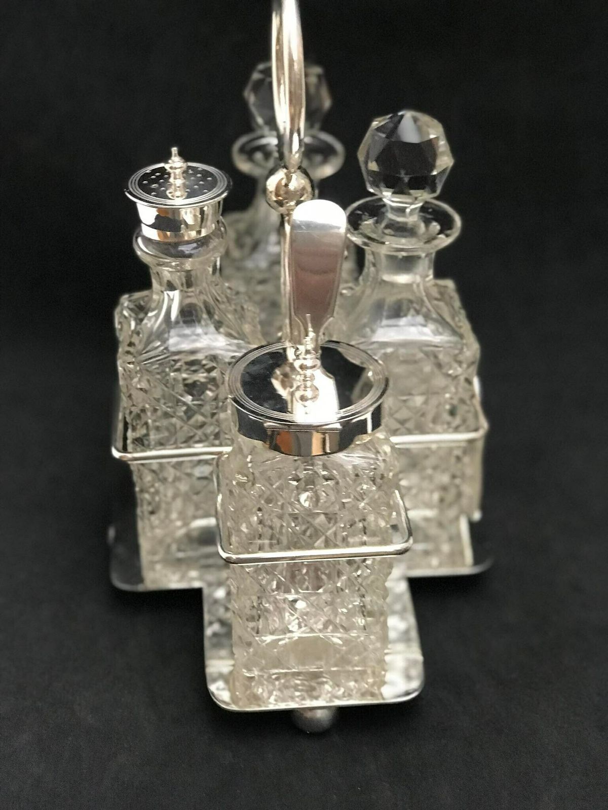 Condiment Cruet Holder Caddy Spice Set Victorian Silver Plated Glass Antique English Tableware Oil Mustard Vinager Luxury Wedding Gift photo buy