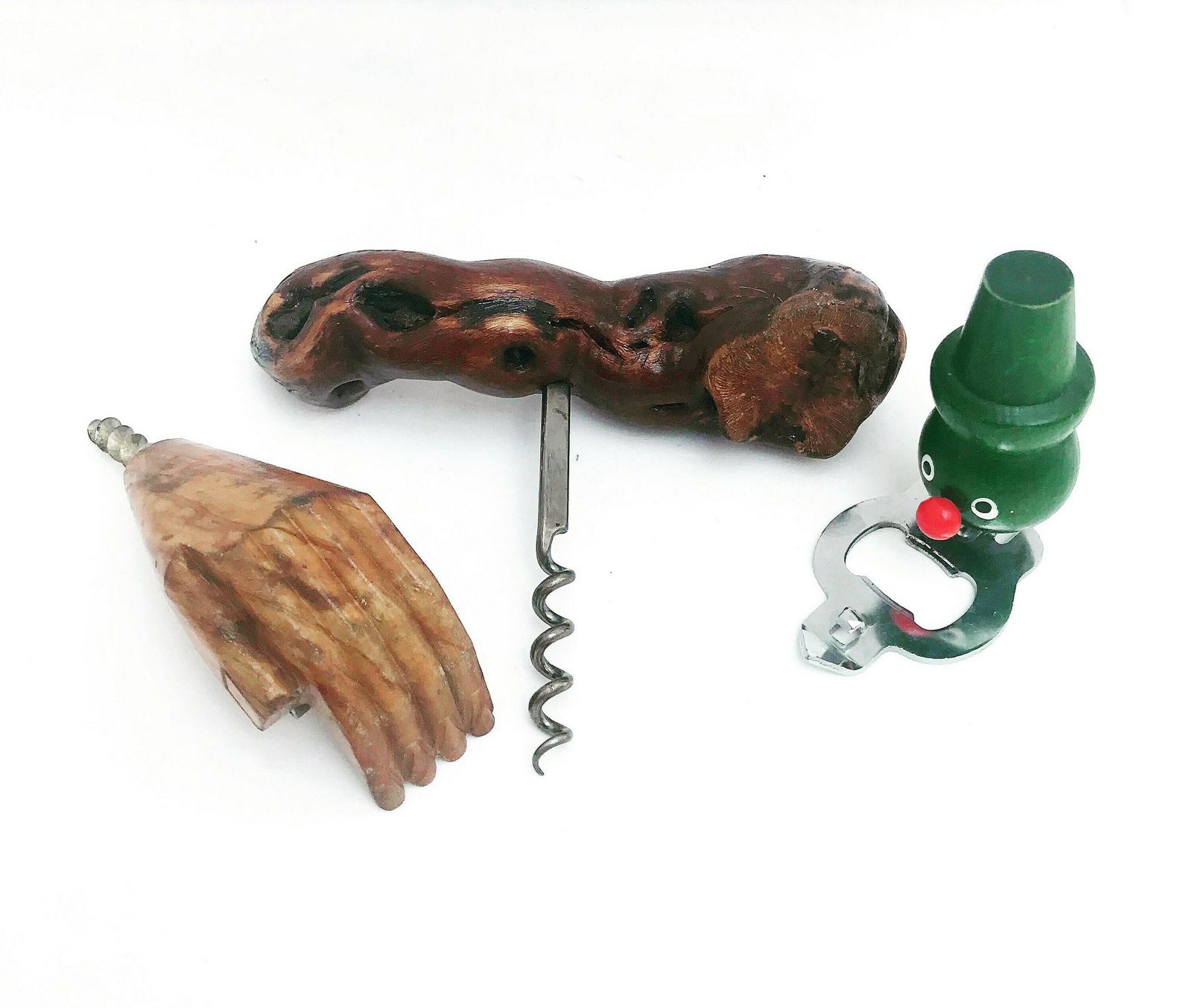 Corkscrew Bottle Opener Wine Bottle Set 3 Wooden Bar Accessories Mid Century Barwarebar Cart Decor Gift For Collector Scandinavian Bar Tool