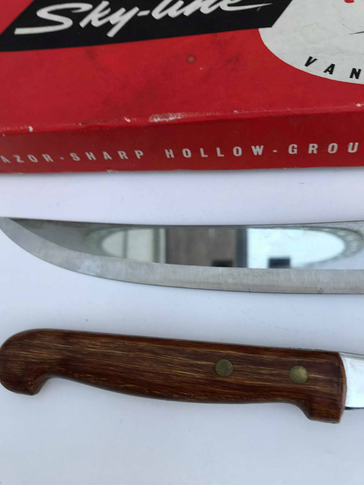 photo for sale Carving Knife In Its Box Harpening Steel Knife Carving Set, Collectible Flatware Retro Cutlery Barbecue Tools Garden Dinner Sharp Sky Line