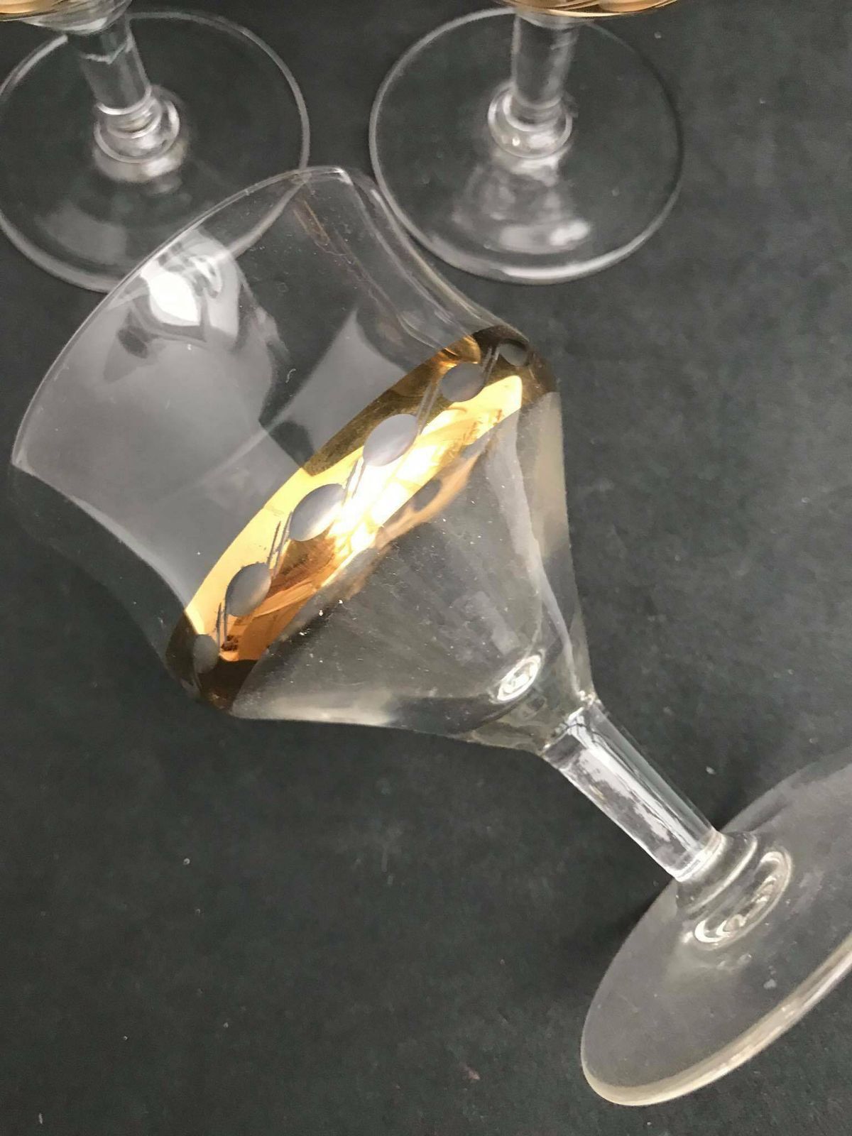 3 Kristallen Wijnglazen Met 24k Gouden Rand – Set Van 3 – Mid Century Vintage – Frans – Hollywood Regency – Barkar – Cocktailglazen – Jaren 1950 photo 128.0